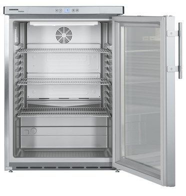 Liebherr FKUV1663 Stainless Steel Glass Single Door Undercounter Fridge, 141L, Forced-Air Cooling, Digital Temperature Display