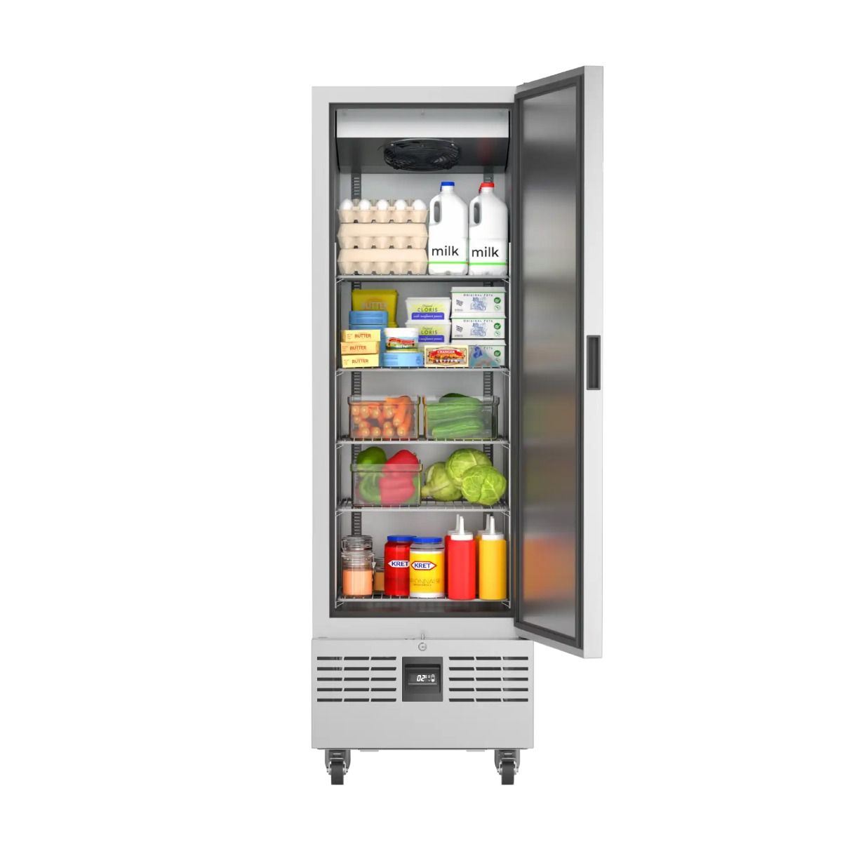 Foster FSL400H/11-300 Slimline Single Door Upright Refrigerator Cabinet, 400L, Stainless Steel, Forced Air Cooling