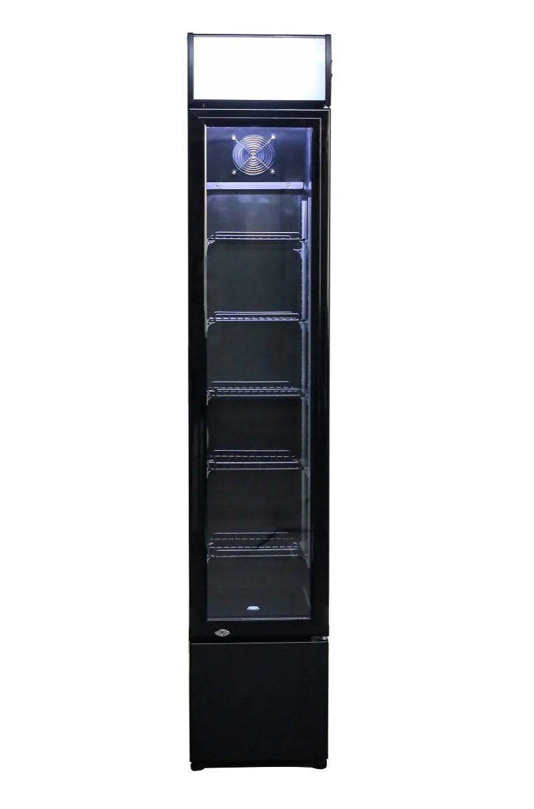Combisteel Slimline Black Narrow Single Hinged Glass Door Fridge Merchandiser 105L | LED Lighting & Fan-Assisted Cooling