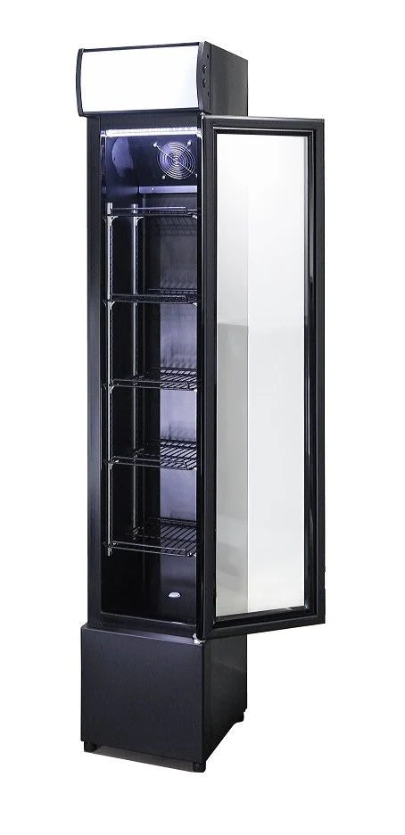 Combisteel Slimline Black Narrow Single Hinged Glass Door Fridge Merchandiser 105L | LED Lighting & Fan-Assisted Cooling