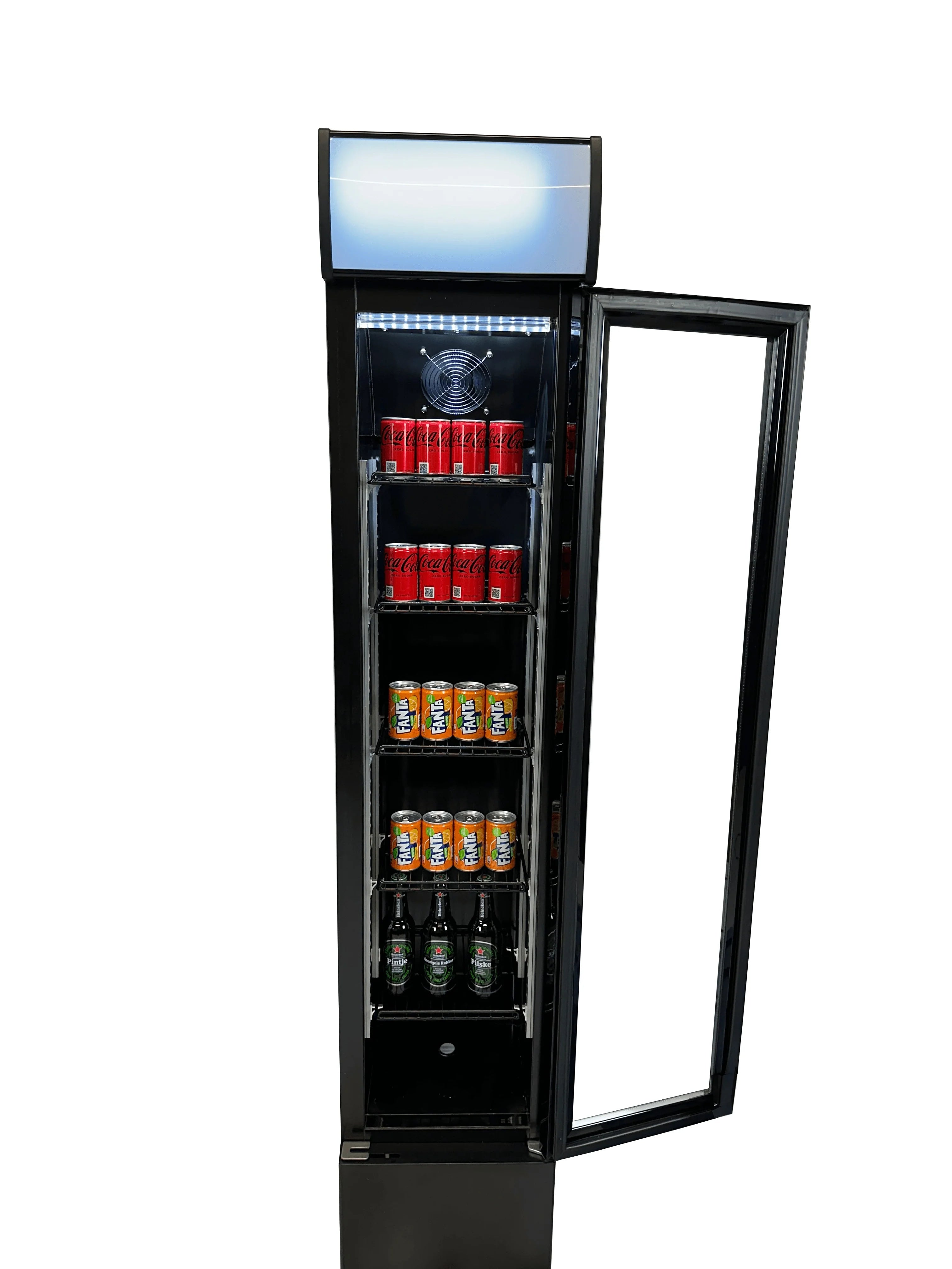 Combisteel Slimline Black Narrow Single Hinged Glass Door Fridge Merchandiser 105L | LED Lighting & Fan-Assisted Cooling