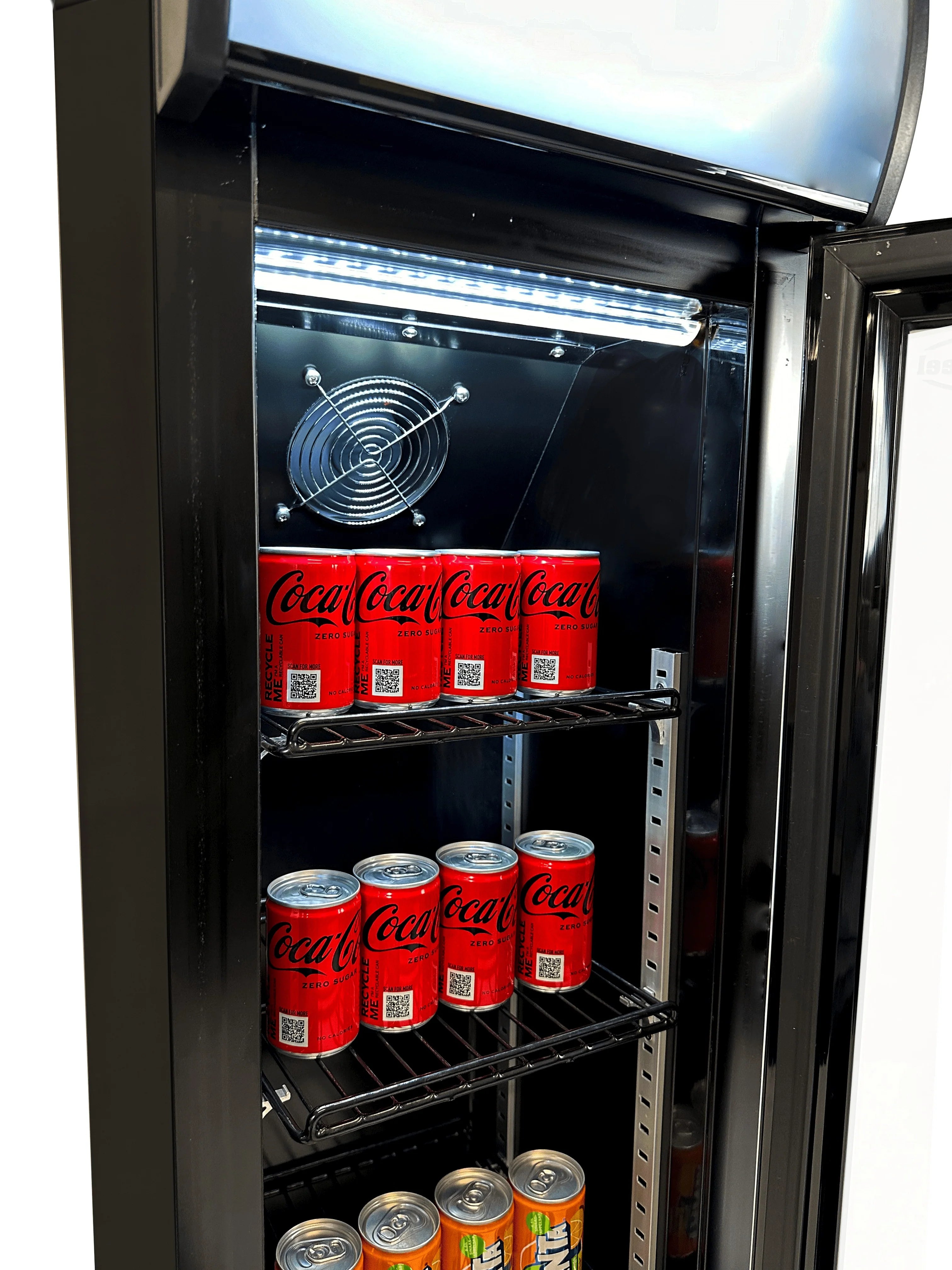 Combisteel Slimline Black Narrow Single Hinged Glass Door Fridge Merchandiser 105L | LED Lighting & Fan-Assisted Cooling