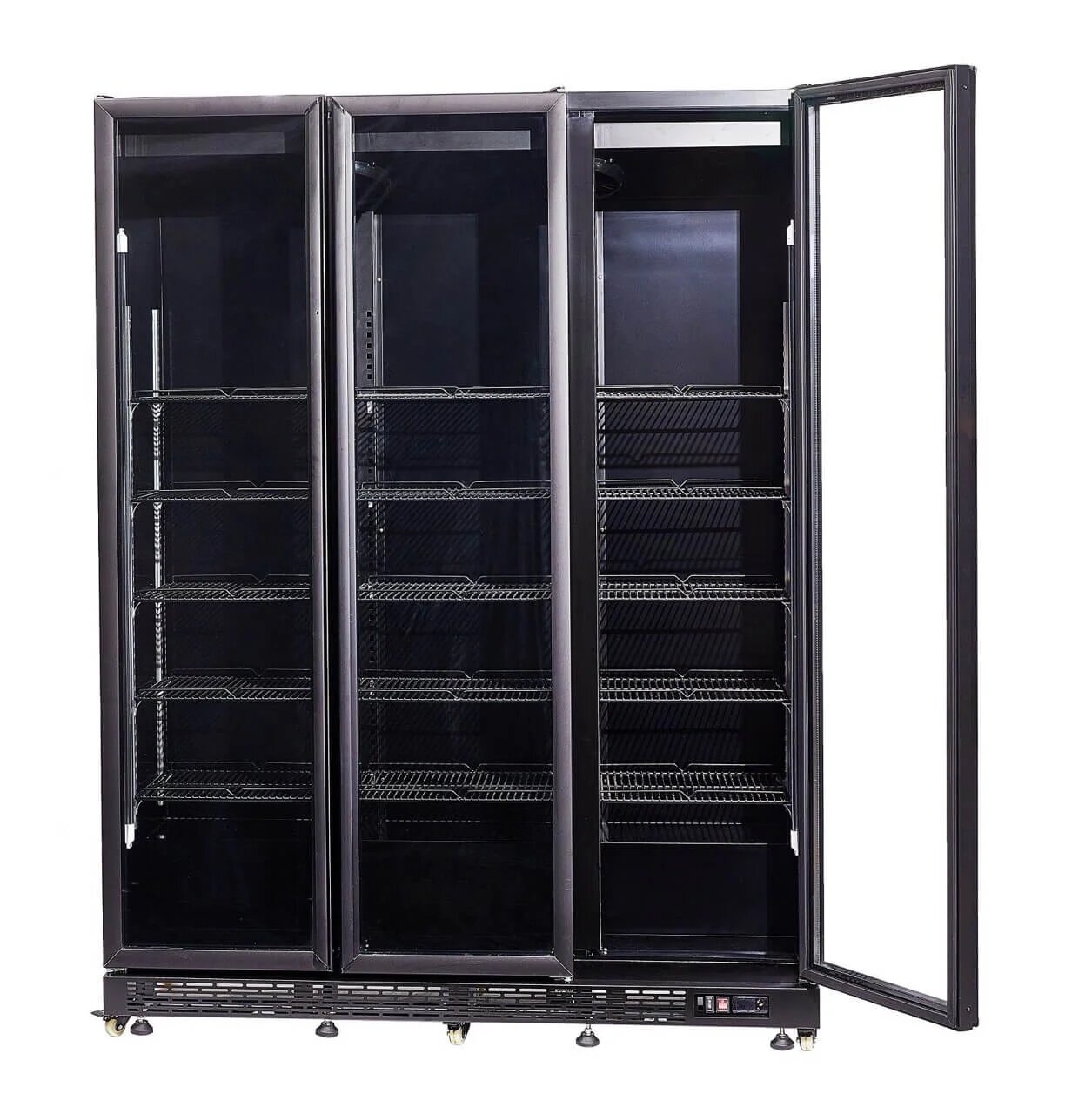 Combisteel Triple Glass Door Display Fridge Merchandiser 1200L, Heated, Black