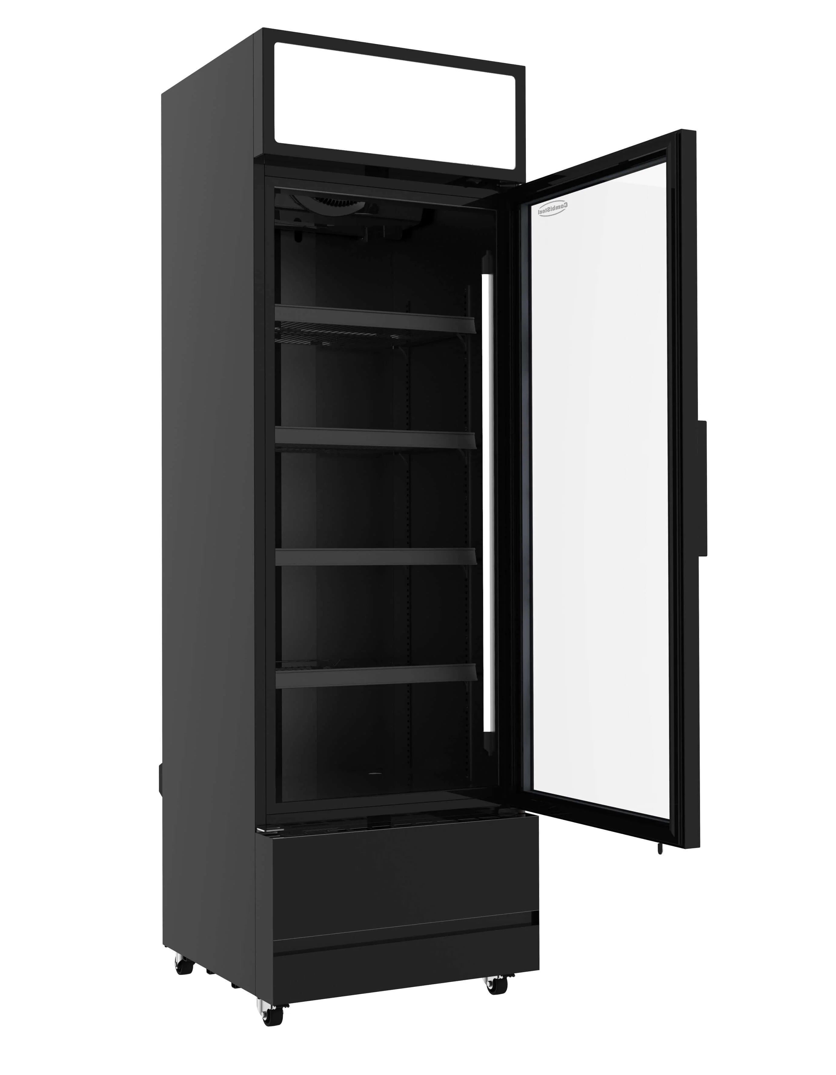 Combisteel Single Hinged Glass Door Bottle Fridge Merchandiser 360L | Black, LED Lighting & Fan-Assisted Cooling