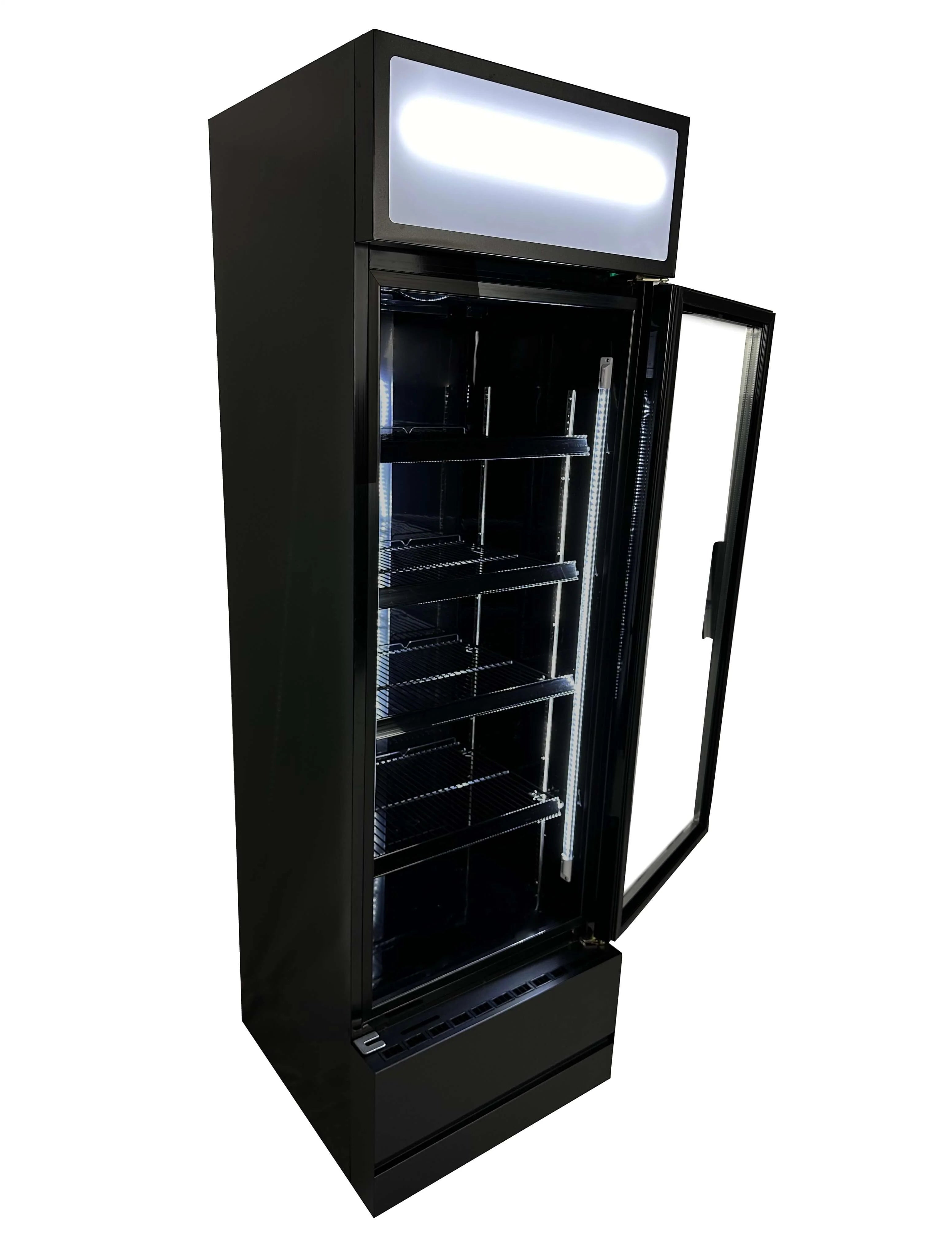 Combisteel Single Hinged Glass Door Bottle Fridge Merchandiser 360L | Black, LED Lighting & Fan-Assisted Cooling