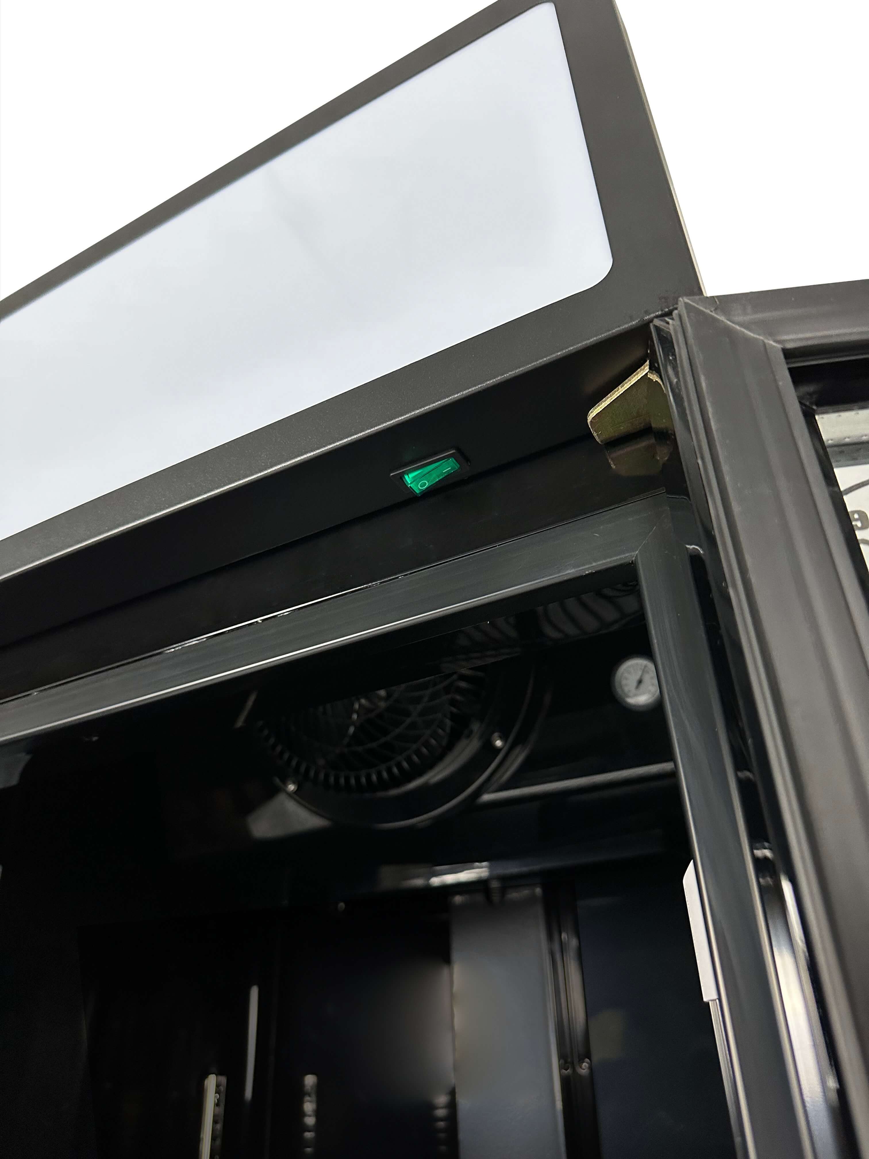 Combisteel Single Hinged Glass Door Bottle Fridge Merchandiser 360L | Black, LED Lighting & Fan-Assisted Cooling