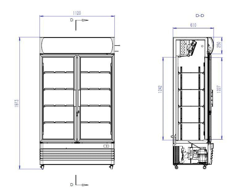 Combisteel Double Hinged Glass Door Merchandiser, 670L Display Fridge