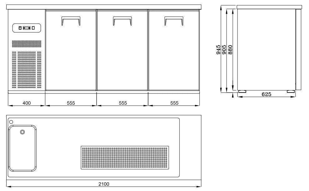 Combisteel 3-Door Beer Counter – Stainless Steel 430 – Space for 1 Keg per Door