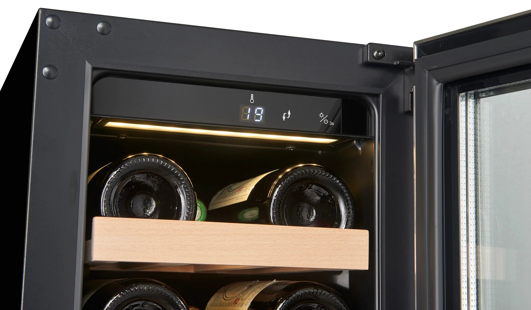Combisteel 50L Single Zone Wine Cooler – Ventilated LED Display Fridge for 20 Bottles, Black, Reversible Door