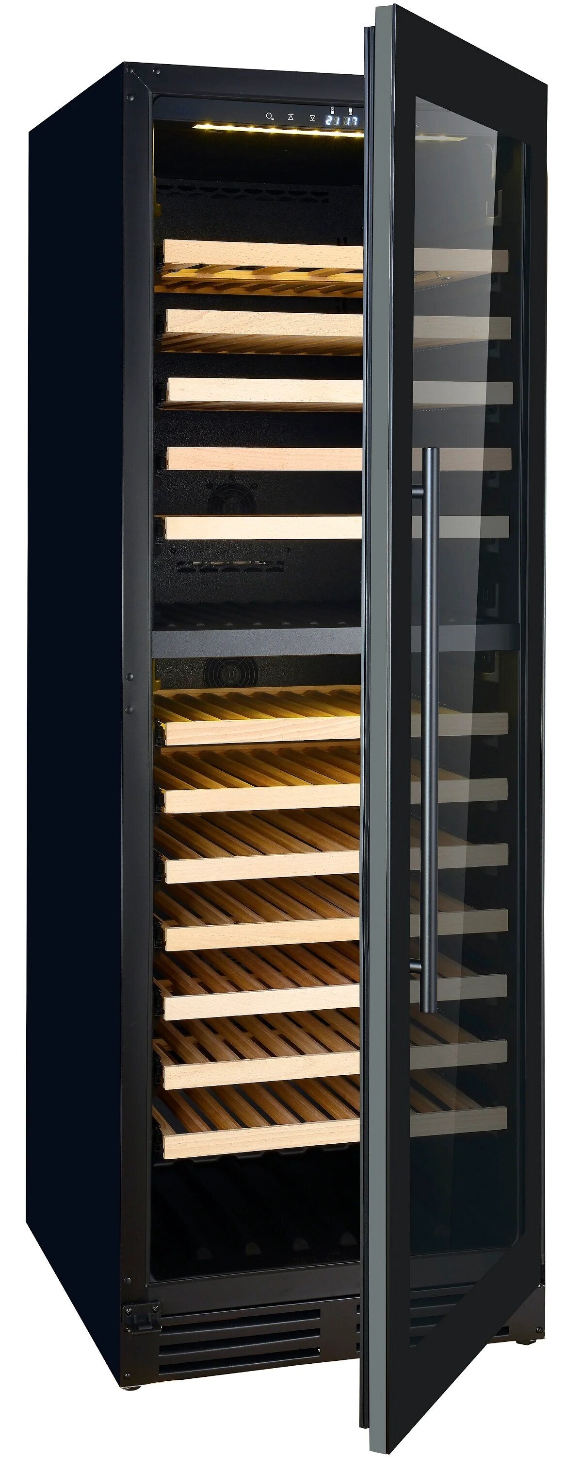 Combisteel 379L Dual Zone Wine Cooler – 165 Bottles, Black Laminated Exterior, Frameless Glass Door, Adjustable Wooden Shelves