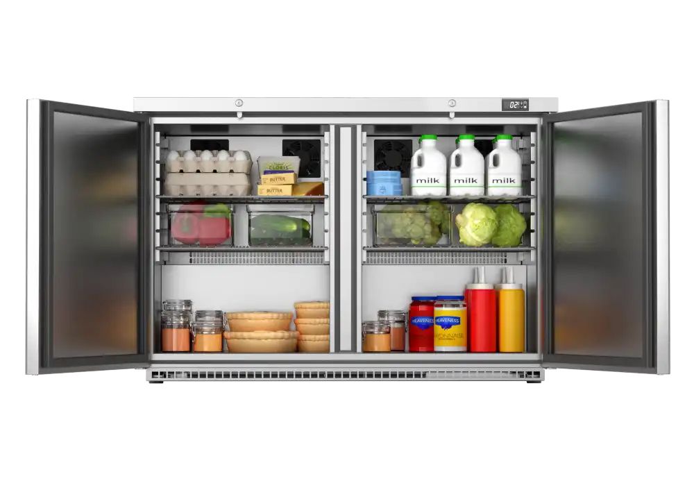 Foster HR360/13-117 Double Door Undercounter Cabinet Refrigerator, 360L, Stainless Steel, Front Breathing, Digital Display, 6 Shelves