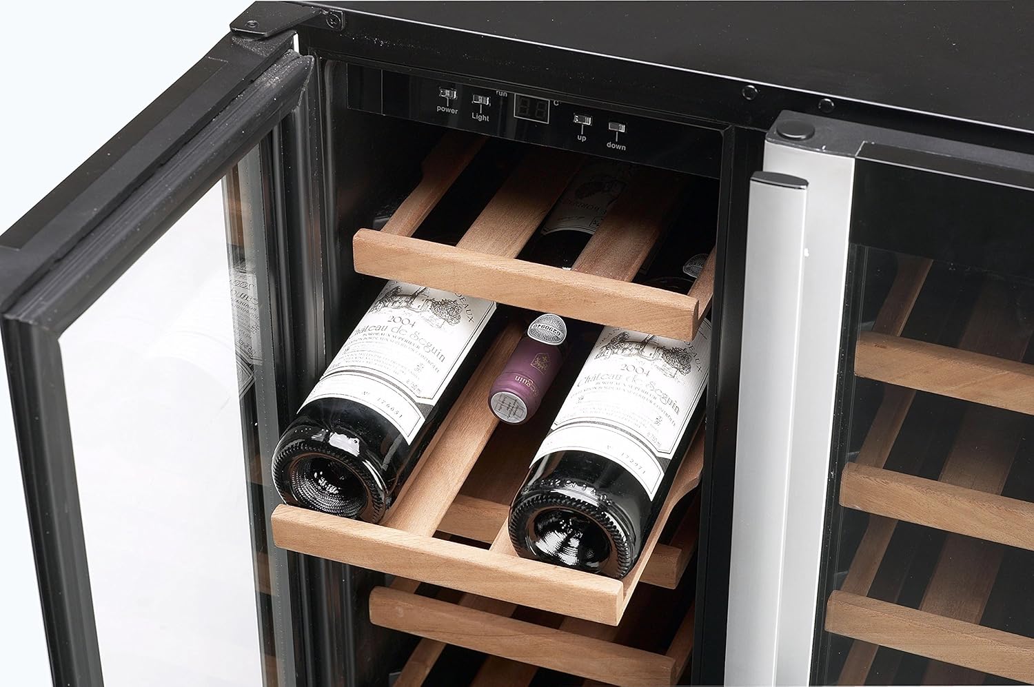 Vestfrost W38 Under Counter Double Door Wine Cabinet – 38 Bottles, Dual Temperature, Black Laminated Exterior, Smoked Glass Doors