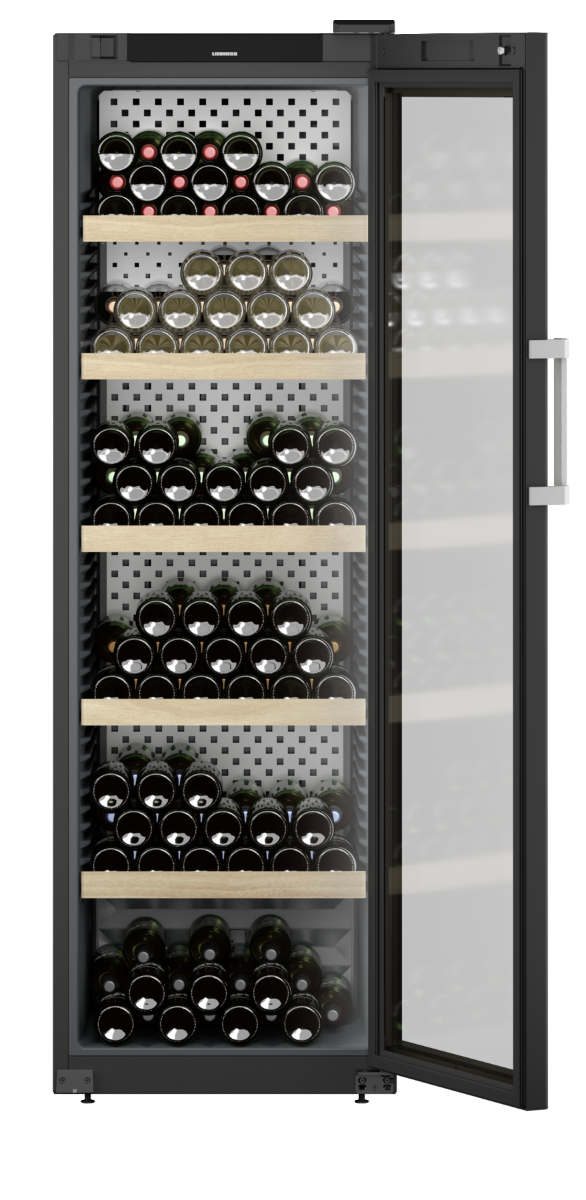 Liebherr WPbli 5231 Upright Wine Fridge, 229 Bottle Capacity, Black, +5°C to +20°C, Wooden Shelves