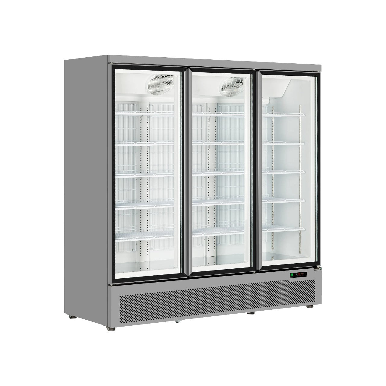 Atom Maxi F3DS 3-Door Display Freezer – Frameless Glass, LED Lighting, Ventilated Cooling, -18 to -22°C, Silver/White, 1563L Capacity