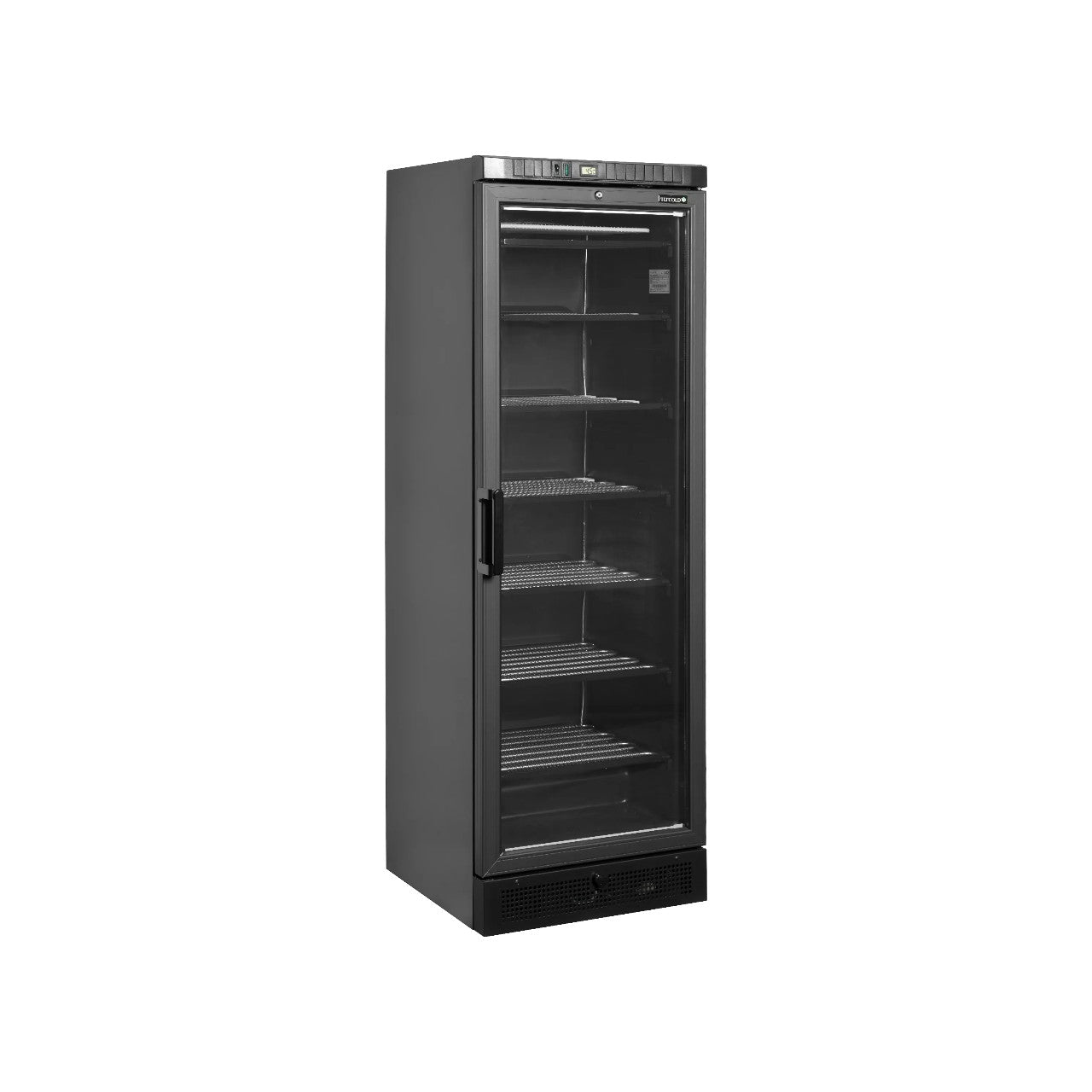 TEFCOLD UFSC371G Black Glass Door Display Freezer – 270L LED Interior, Heated Hinged Door, Static Cooling, Fixed Shelves