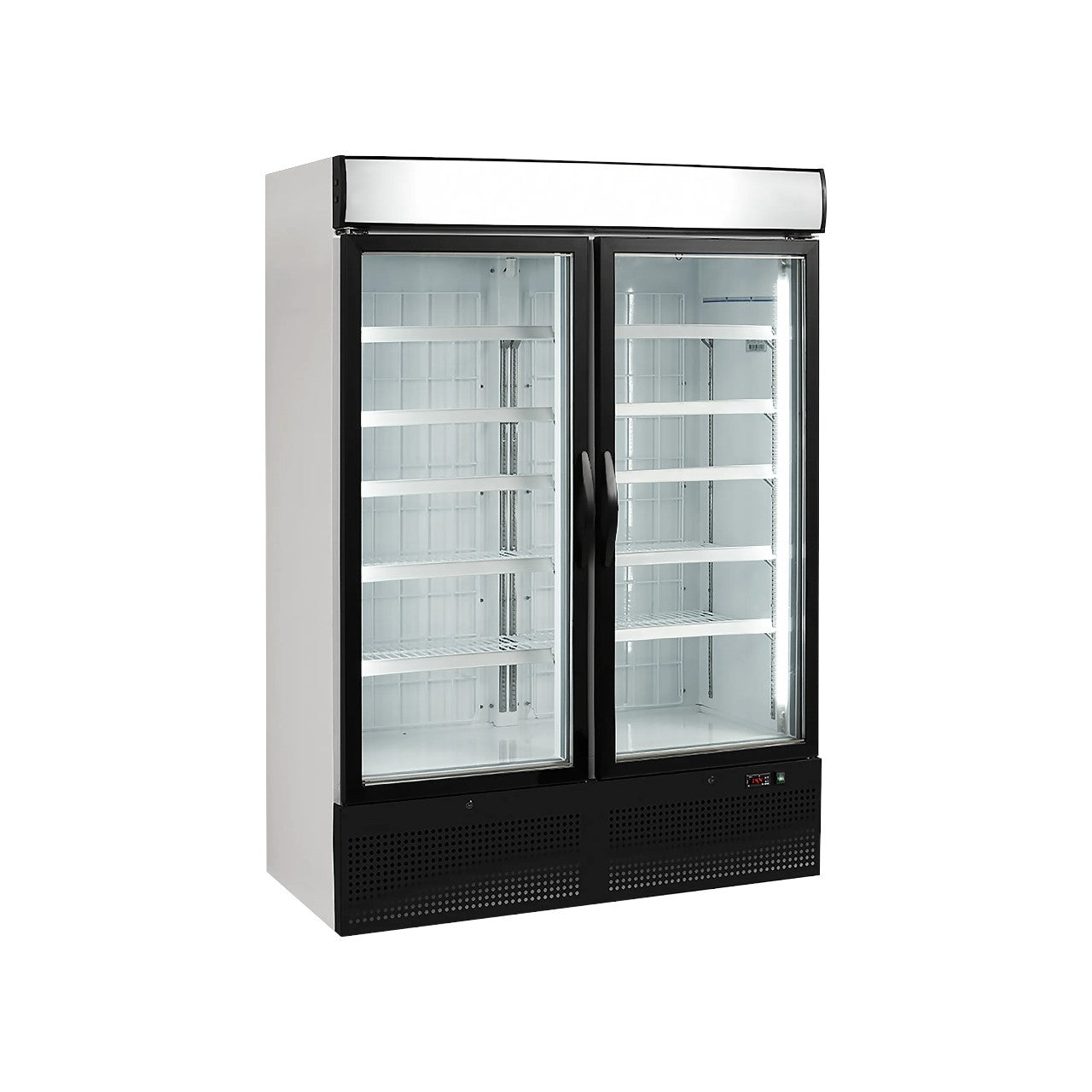 Glass Door Display Freezer NF5000G – 2 Self-Closing Heated Glass Doors, 930L Net Volume, LED Lighting, Fully Automatic, Fan-Assisted Ventilated Cooling, R290 Refrigerant