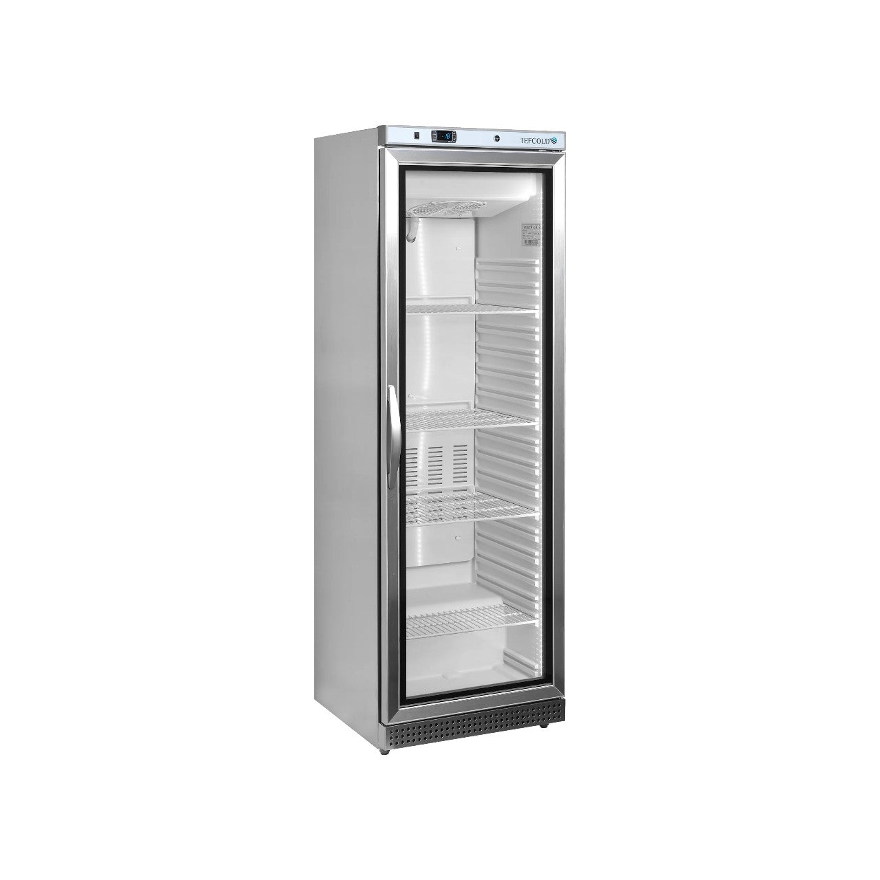 Glass Door Display Freezer UF400VSG – 400L Stainless Steel Cabinet, Heated Glass Door, LED Interior Light, Ventilated Cooling, Automatic Defrost