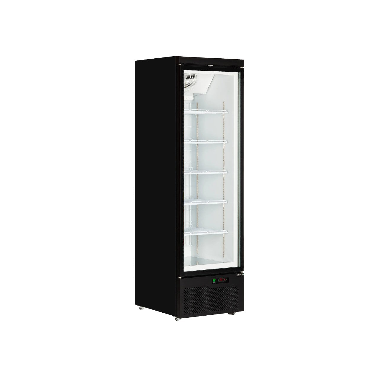 Atom Maxi F1DB Single Glass Door Display Freezer – 390L Black Commercial Upright Merchandiser, Ventilated Cooling, LED Lighting, -18 to -22°C