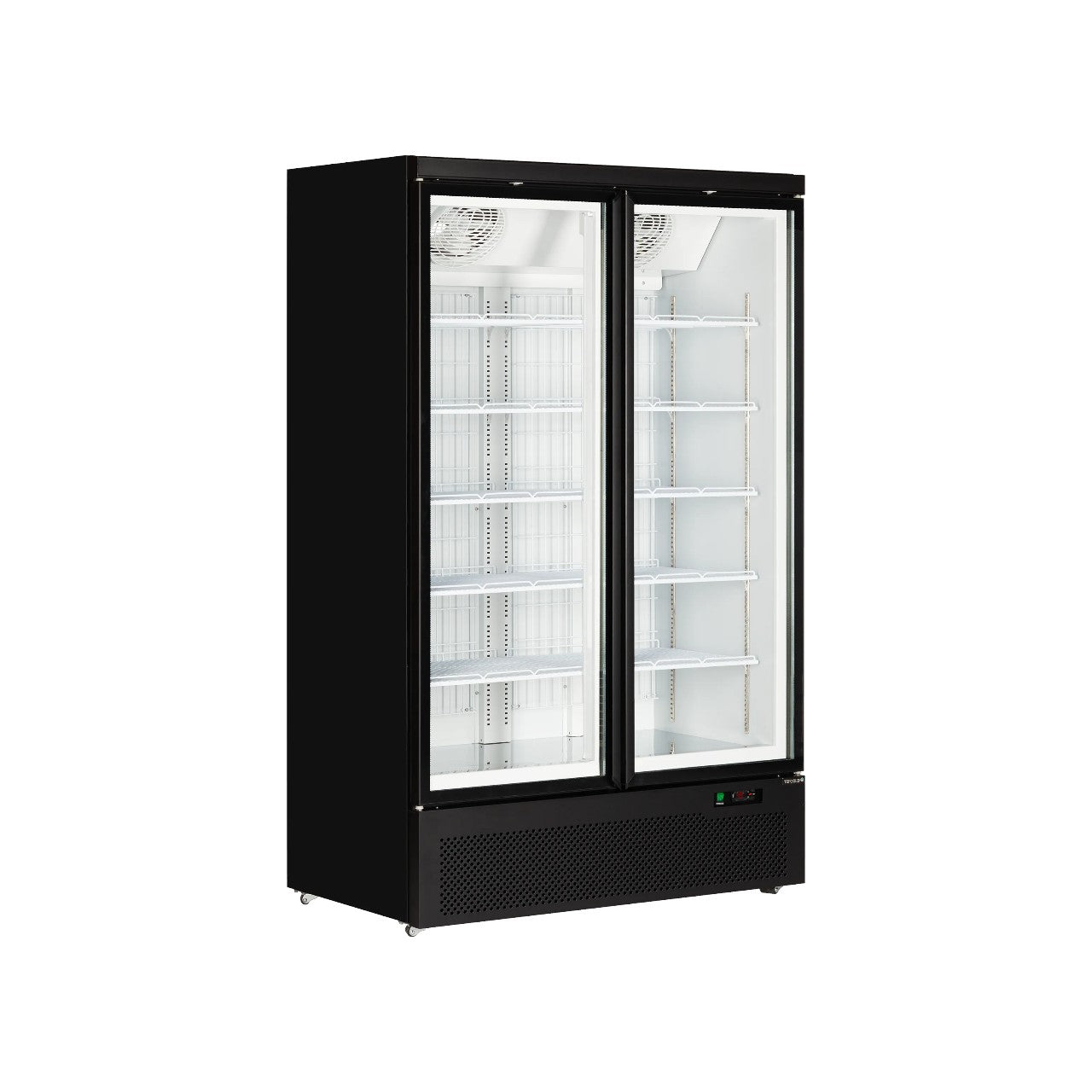 Atom Maxi F2DB Commercial Double Glass Door Display Freezer with Bottle Shelf & Legs – Black, Ventilated Cooling, -18 to -22°C