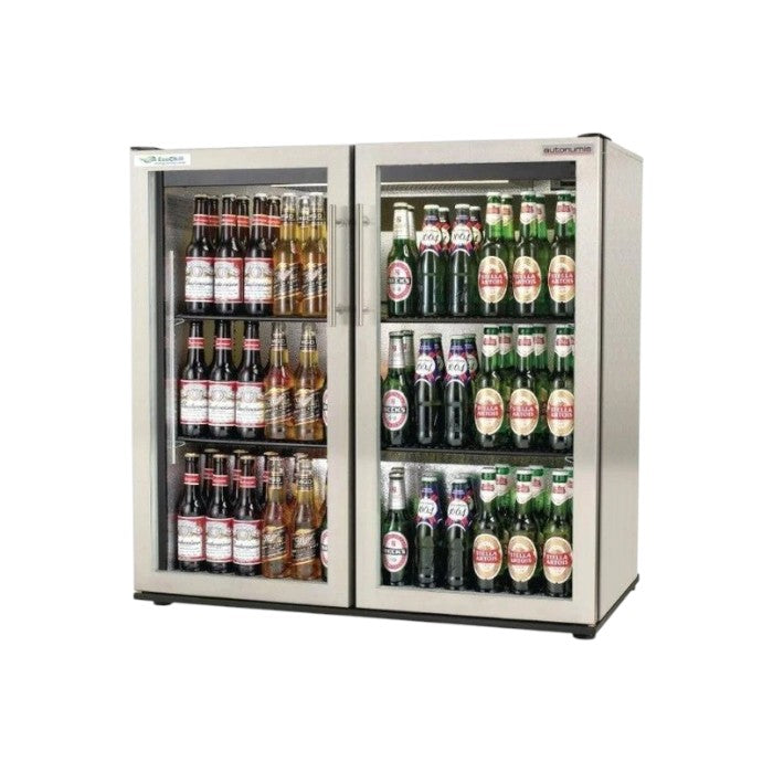 Autonumis RWC00006 EcoChill Maxi Stainless Steel Hinged Glass Double Door Bottle Cooler – 156 x 330ml Bottles