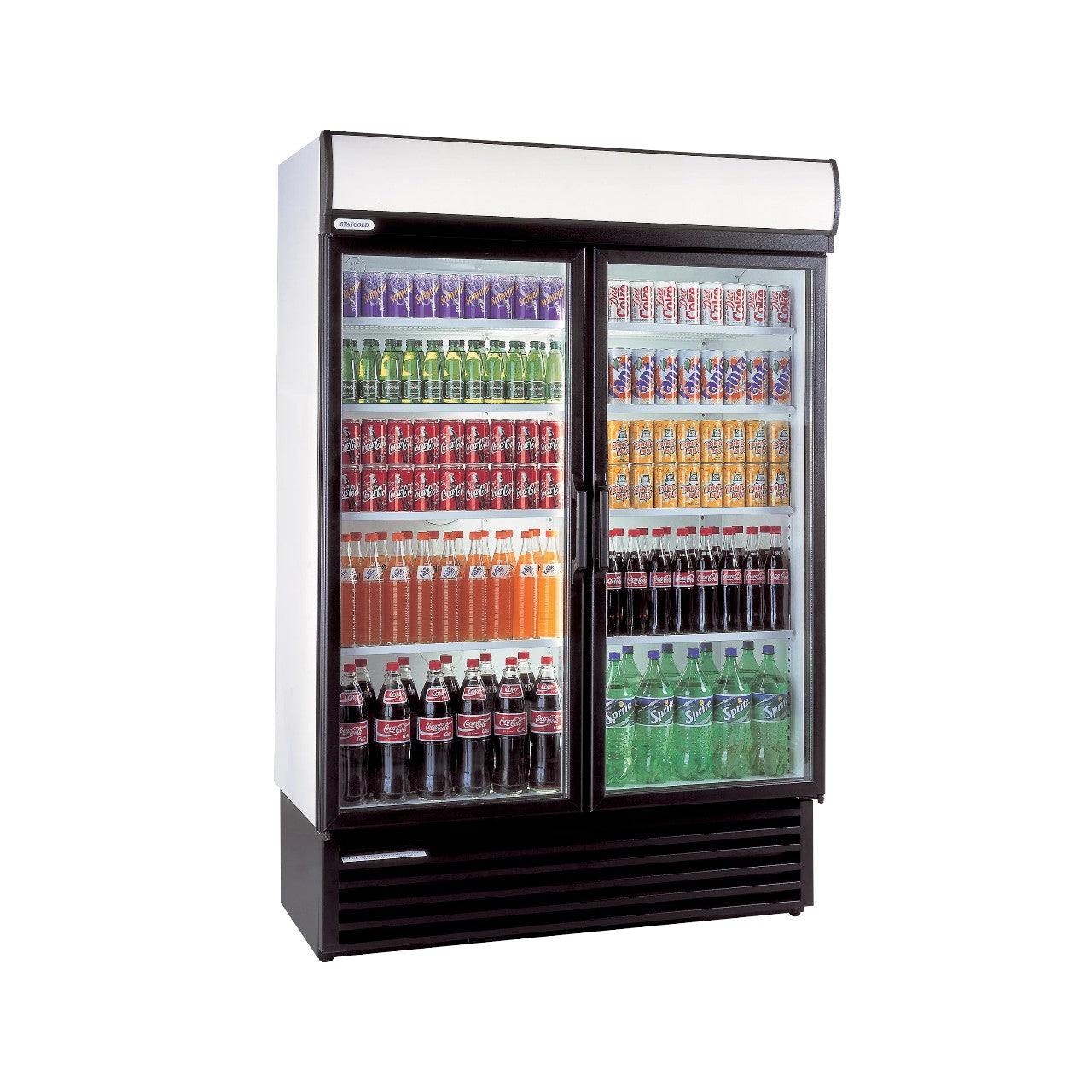 HD1360 Glass Door Merchandiser – Upright Commercial Refrigerator with LED Lighting, 2 Hinged Doors, Adjustable Shelves, Fan-Assisted Cooling, Energy Class C