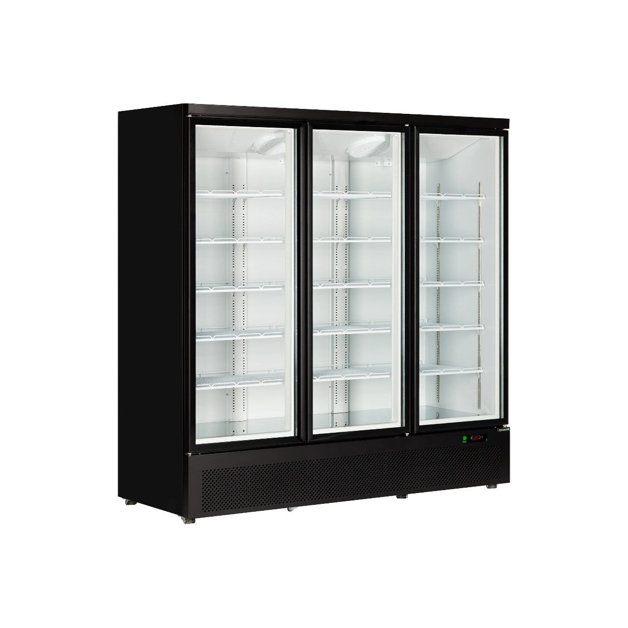 Atom Maxi C3DB Triple Glass Door Merchandiser Chiller, Black, Ventilated Cooling, LED Lighting, 1664L Capacity