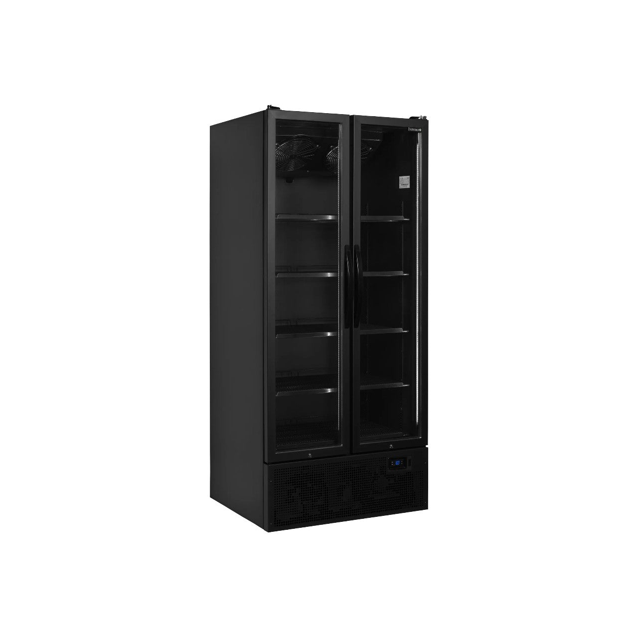 Bottle Cooler FS890H Black – Double Hinged Glass Door Display Chiller with LED Lighting, Adjustable Shelves, Fully Automatic Ventilated Cooling, 535L Net Capacity