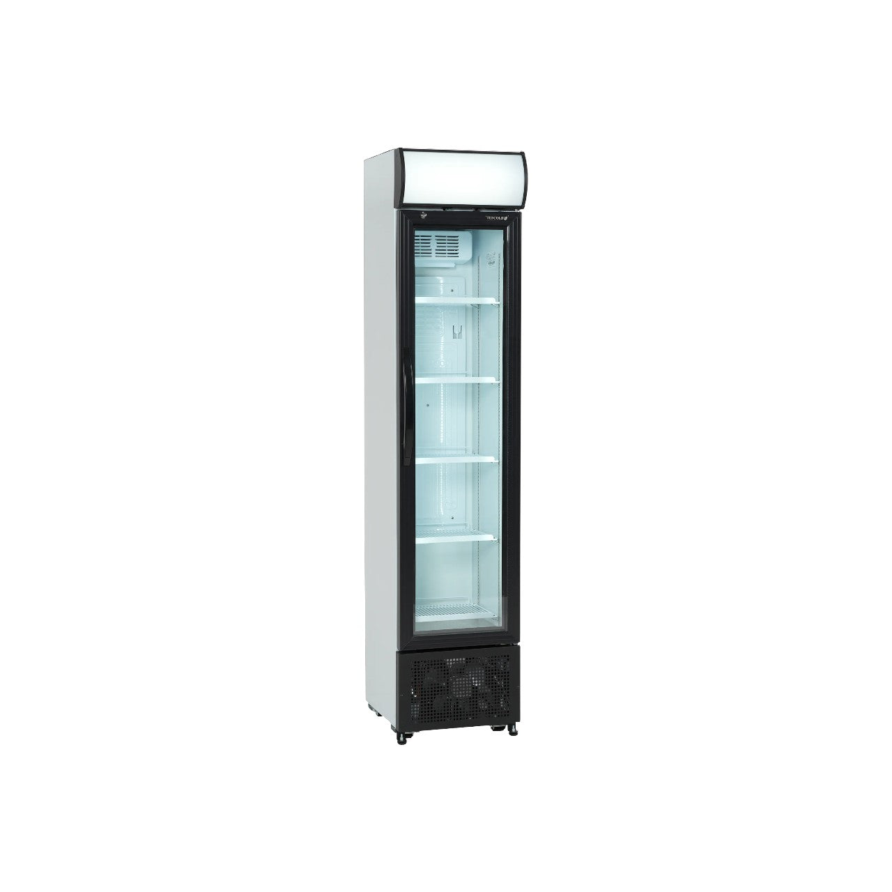 Slimline Glass Door Merchandiser FSC175H – 182L Fan Assisted Cooler with LED Lighting and Adjustable Shelves, White