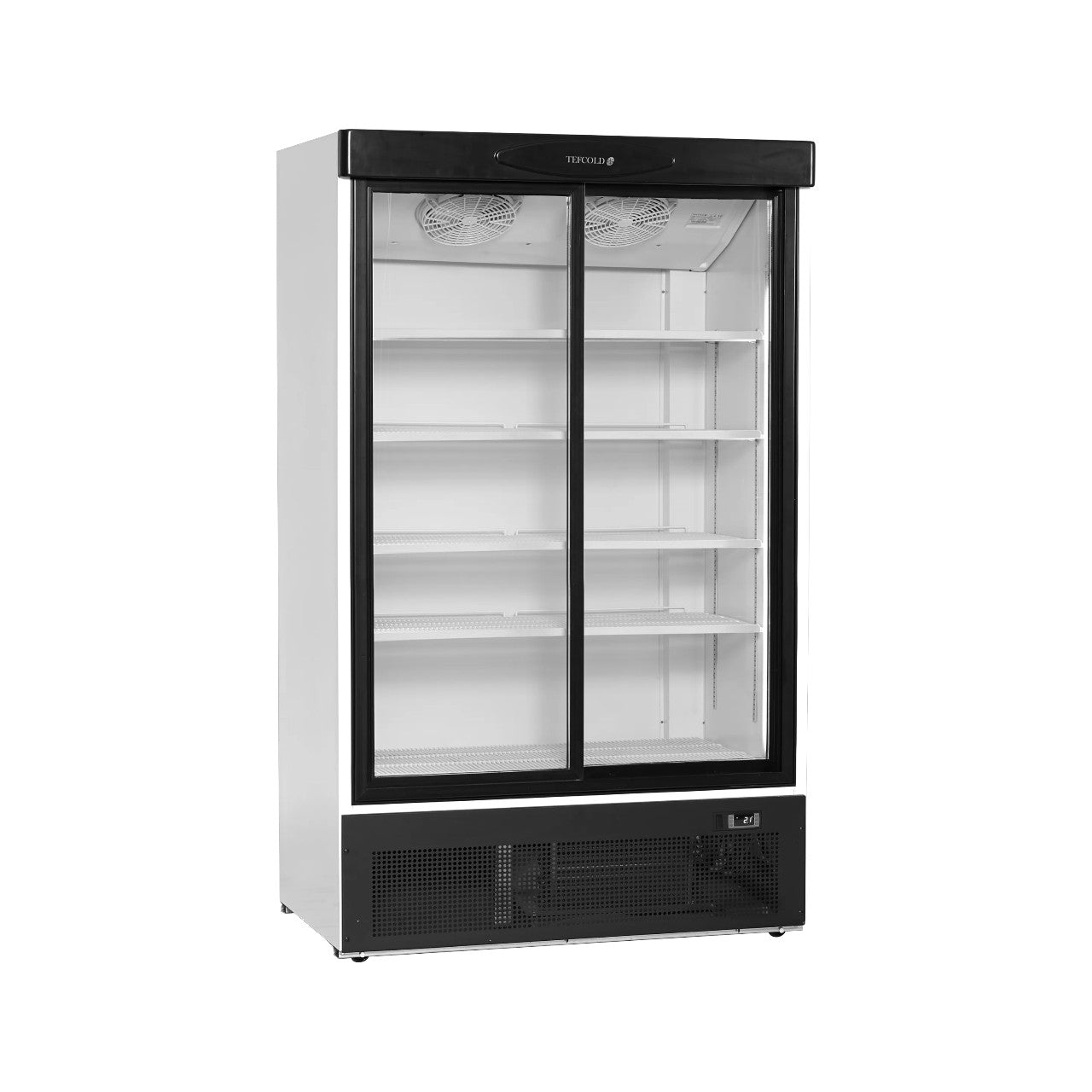 TECOLD FS1202S Sliding Glass Door Merchandiser – 2 Doors, 660L Net Capacity, LED Interior Light, Fan Assisted Cooling, Self-Closing Doors, White