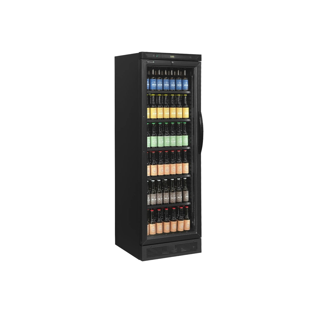 Glass Door Display Merchandiser CEV425 Black – Left Hinged, LED Lit Beverage Cooler, Fan Assisted Cooling