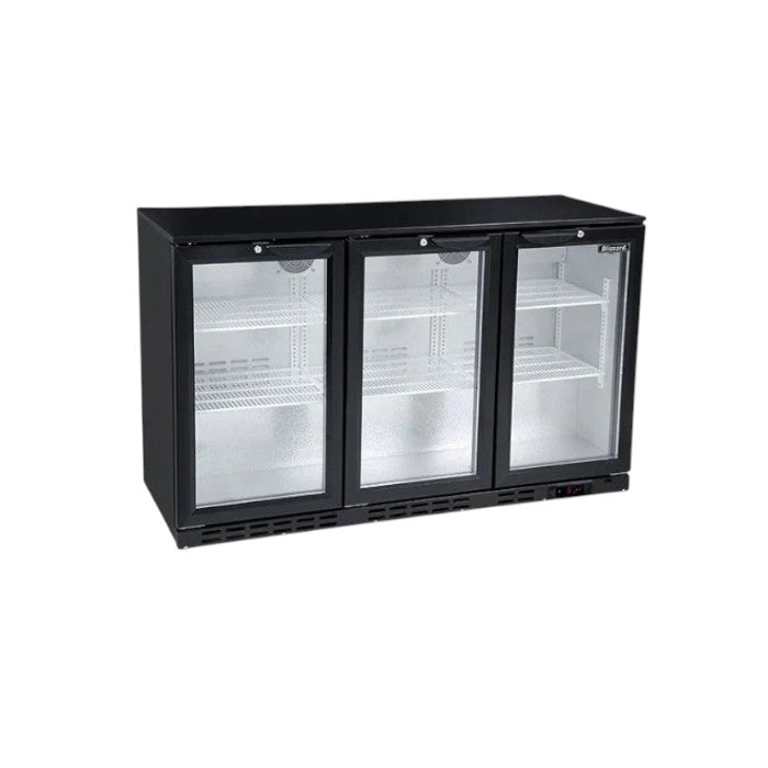 Blizzard Triple Door Low Height Bar Bottle Cooler 276 Bottles - Black LED Illuminated - LOWBAR3