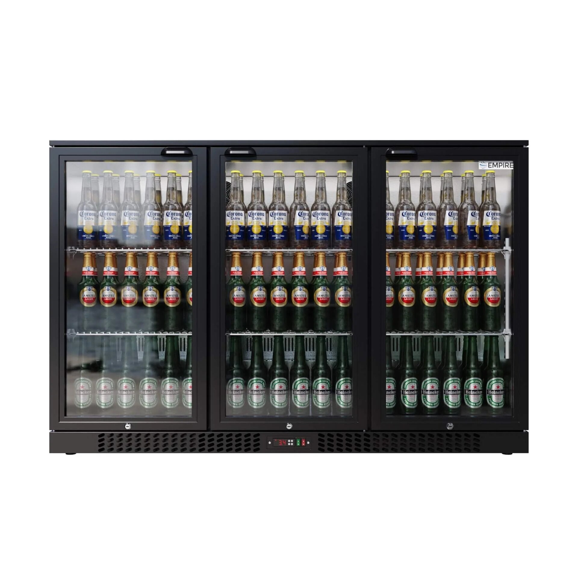 Empire Triple Door 330L Commercial Back Bar Bottle Cooler – Hinged Doors | CL-320H