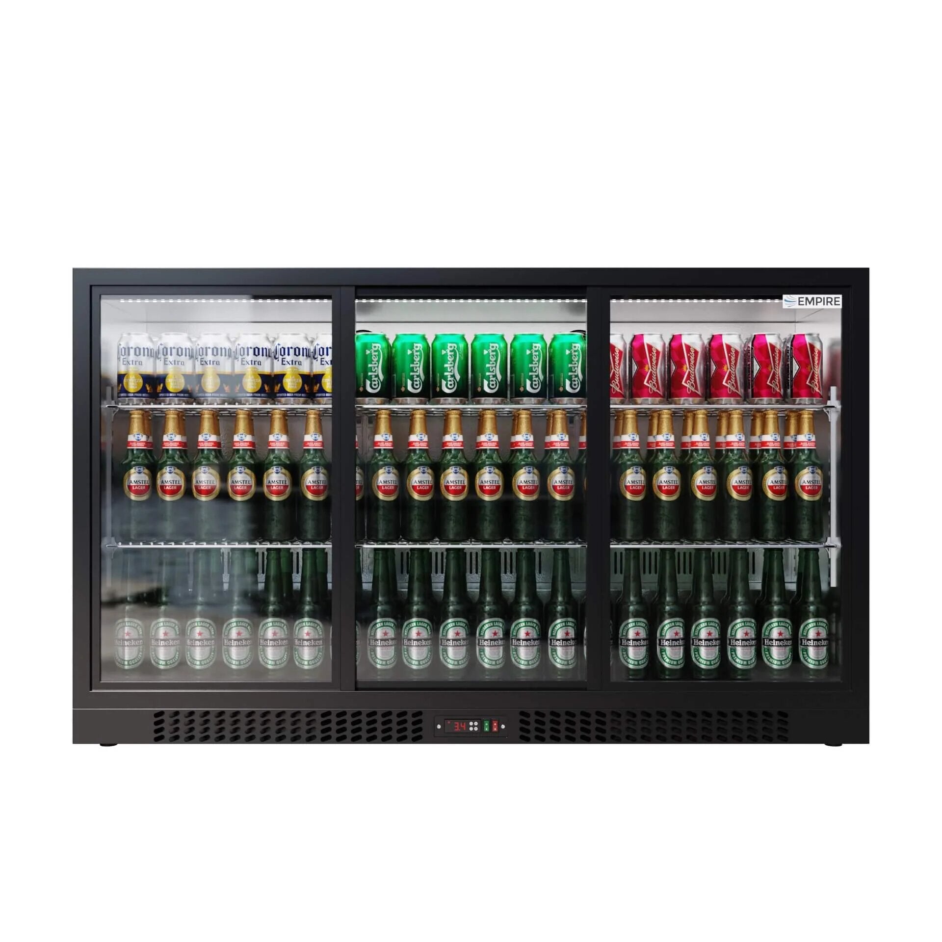Empire Triple Door Low Profile Sliding Door Back Bar Cooler – 330L | CL-320SC