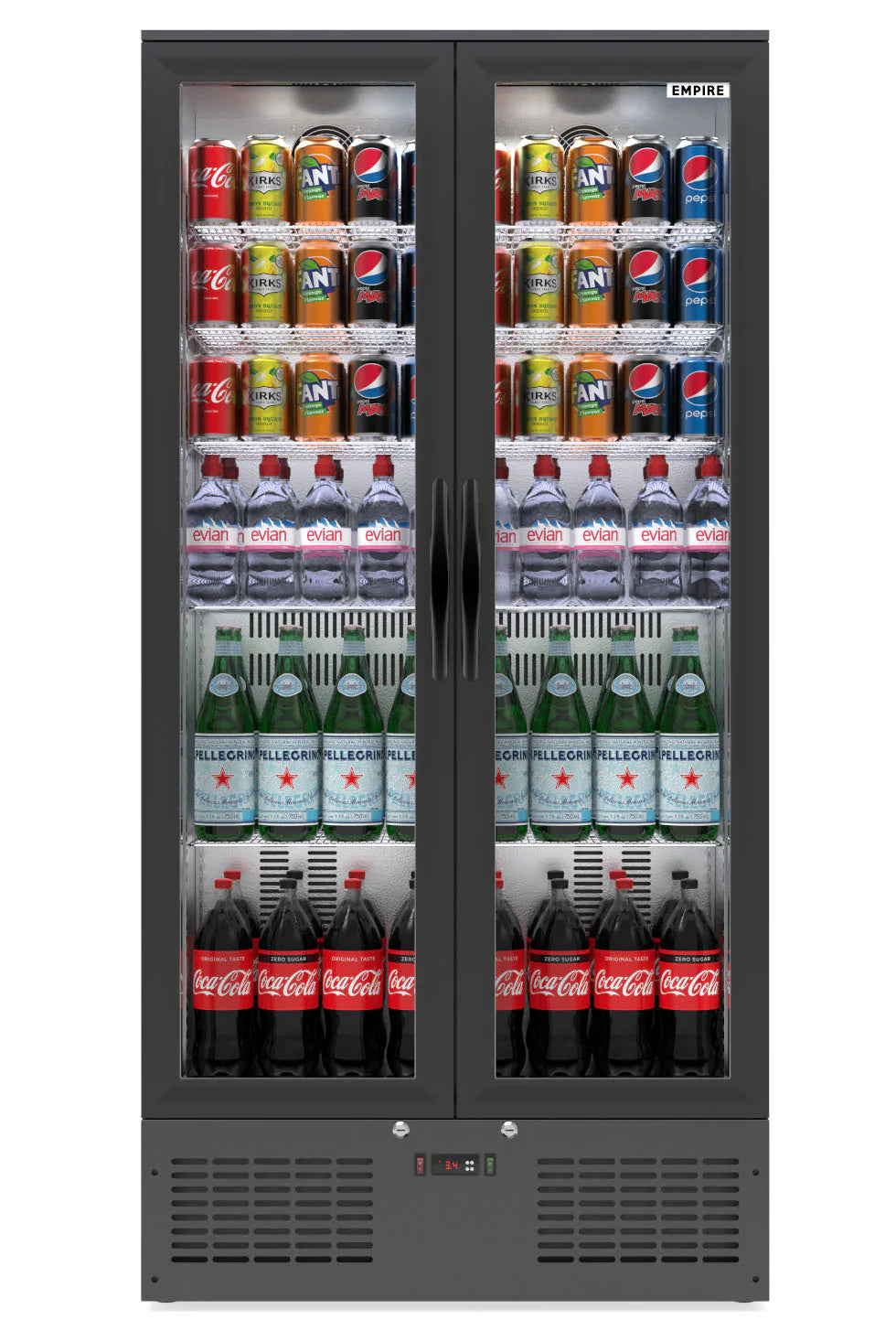 Empire CL-510H Double Door Back Bar Bottle Cooler, 466L Commercial Drinks Display Fridge