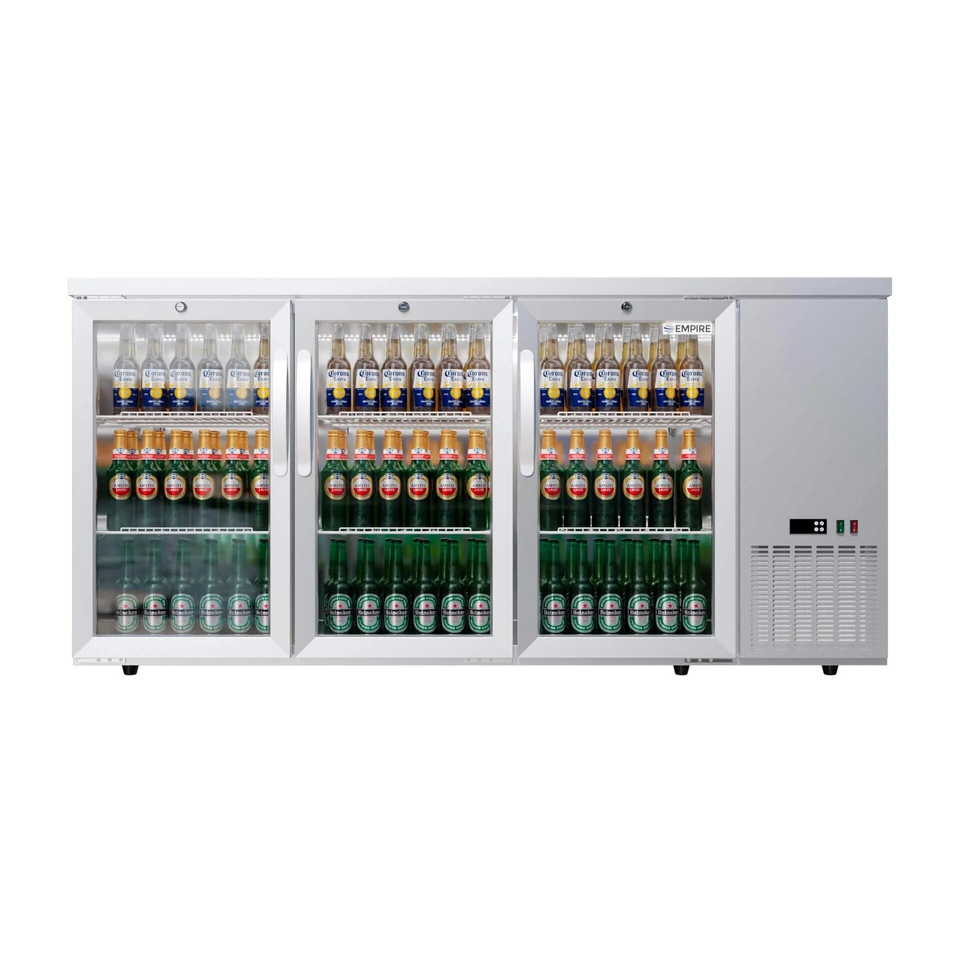Empire High Capacity Stainless Steel Triple Door Bottle Cooler – Hinged Undercounter Low Height | CL-526HR