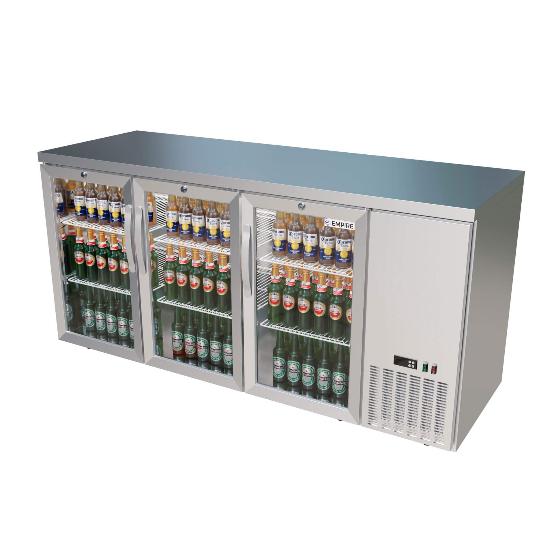 Empire High Capacity Stainless Steel Triple Door Bottle Cooler – Hinged Undercounter Low Height | CL-526HR