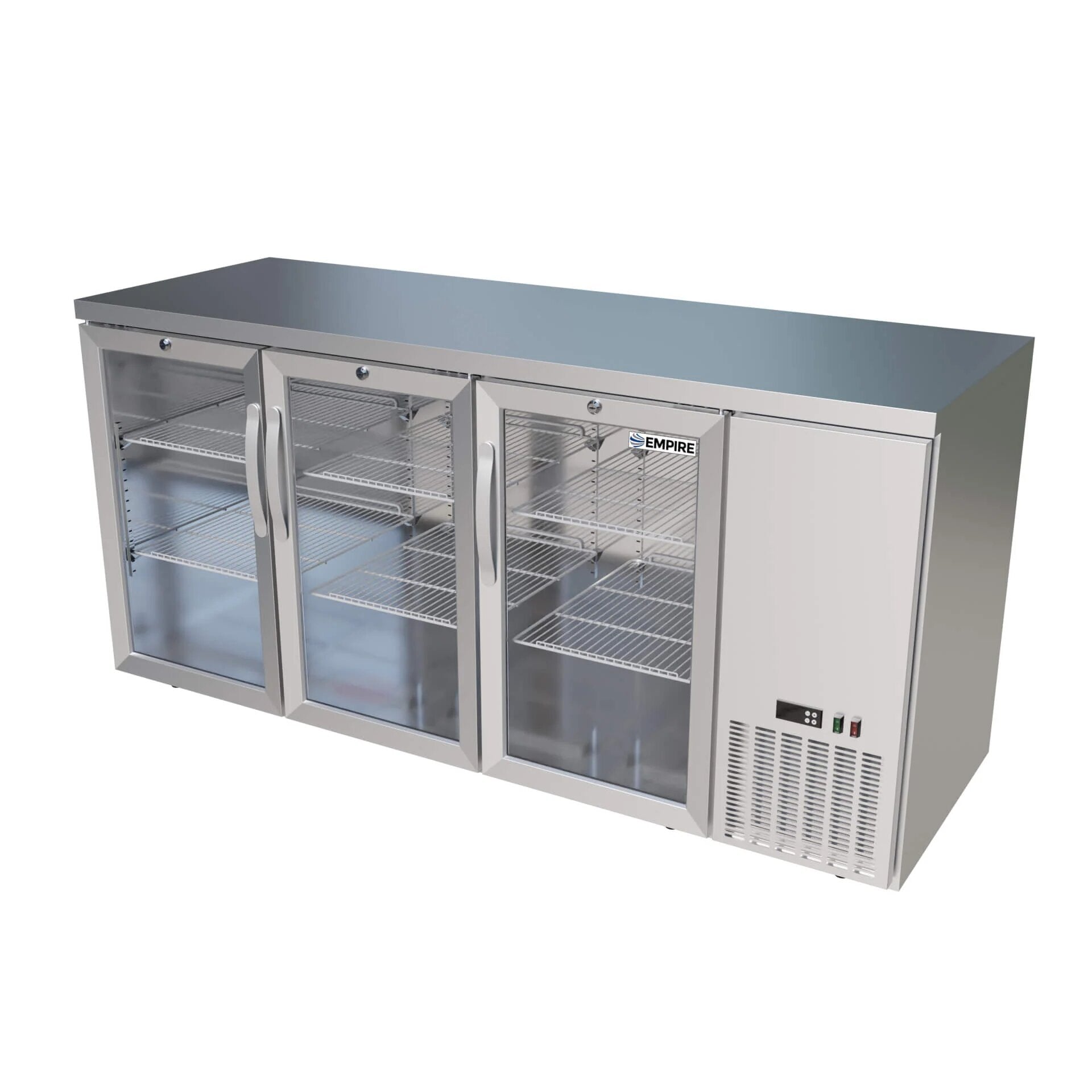 Empire High Capacity Stainless Steel Triple Door Bottle Cooler – Hinged Undercounter Low Height | CL-526HR
