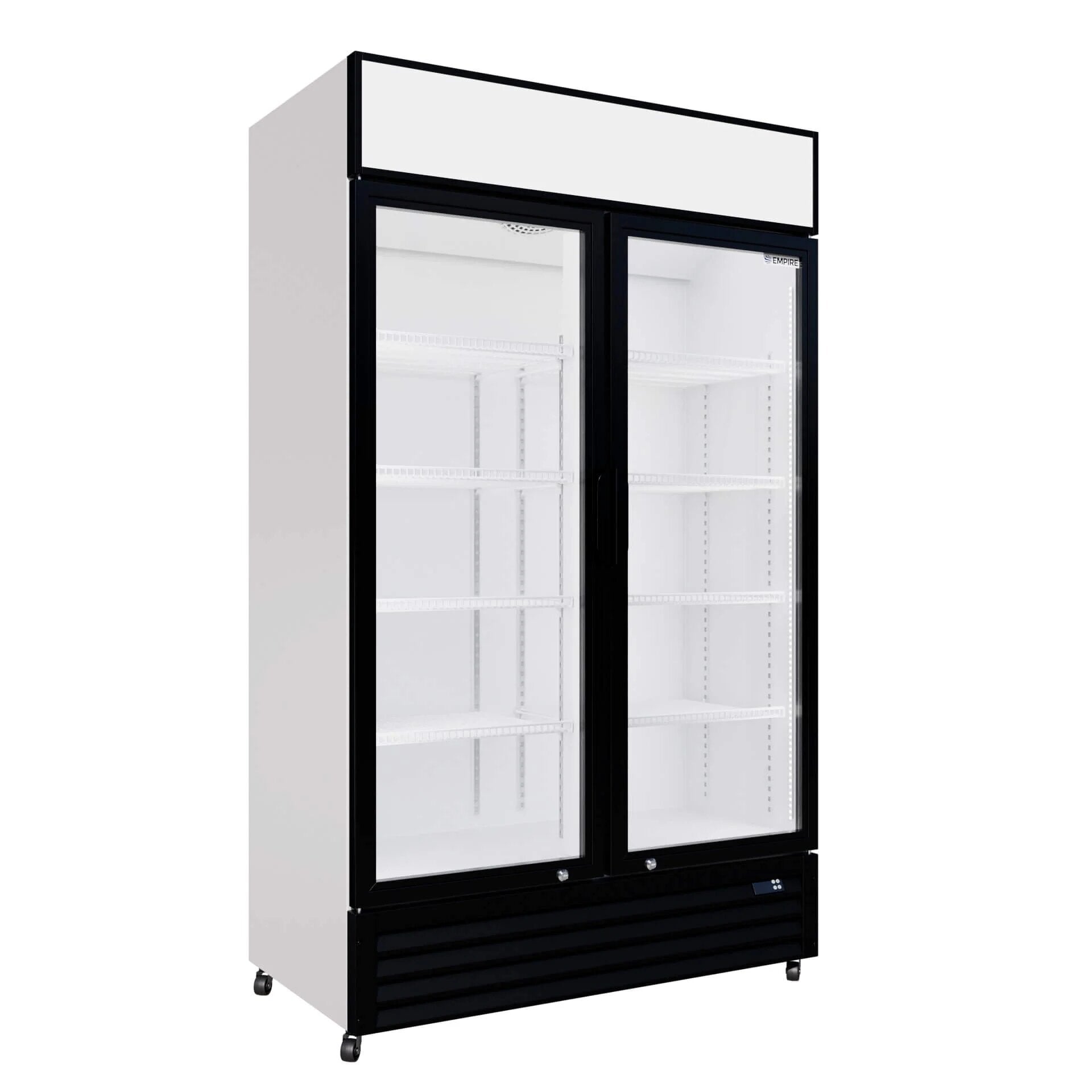 Empire CL-690A Double Door Hinged Display Cooler – 690L Commercial Fridge with Illuminated Merchandising Canopy