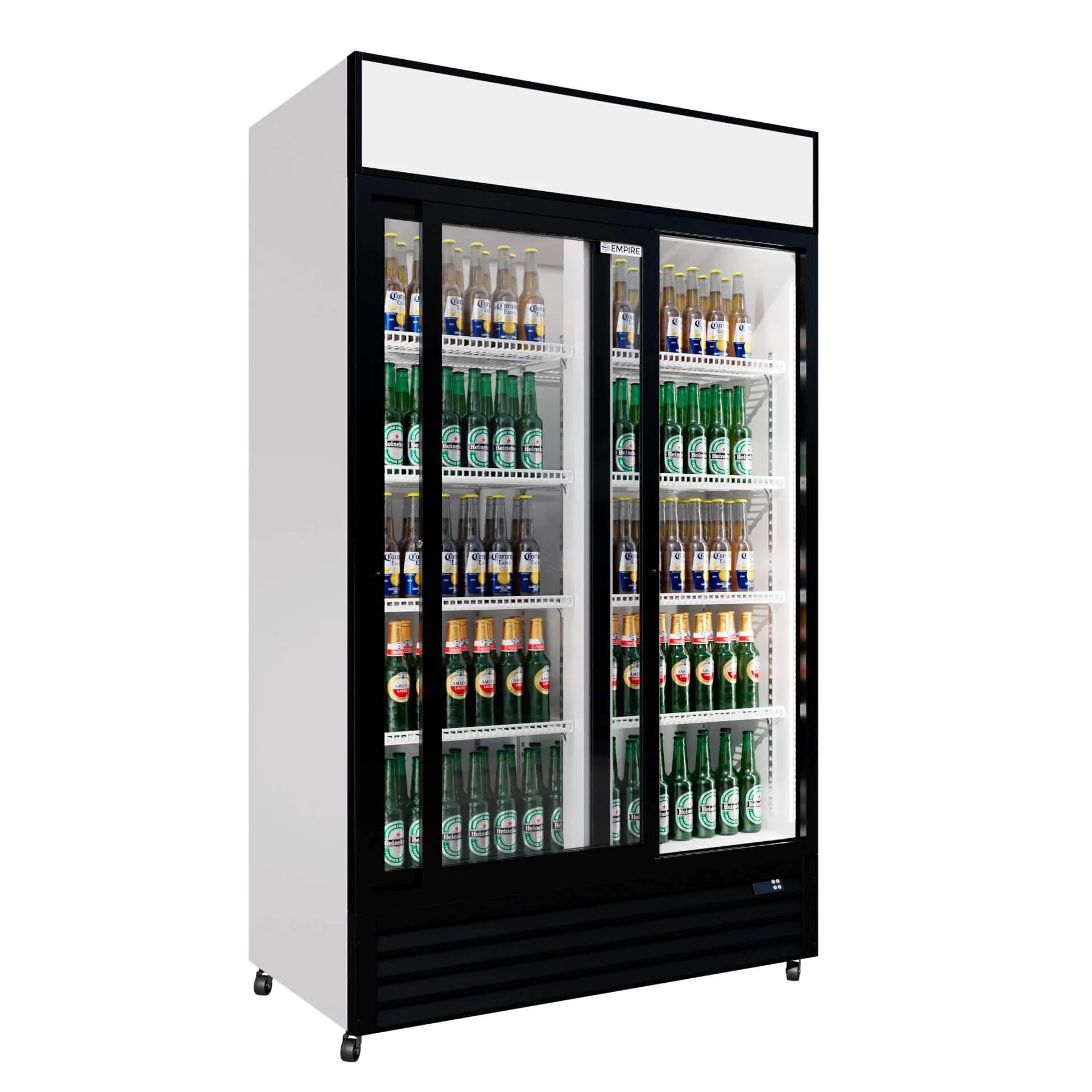 Empire CL-690B Double Door Sliding Display Cooler, 690L Commercial Fridge with Canopy