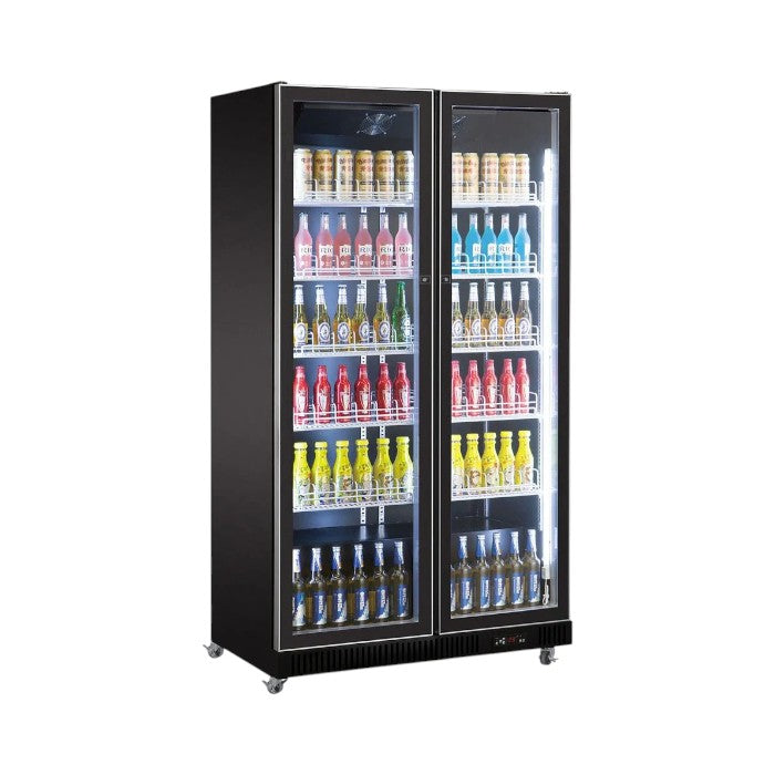 Combisteel Double Hinged Glass Door Fridge Merchandiser 758L Black