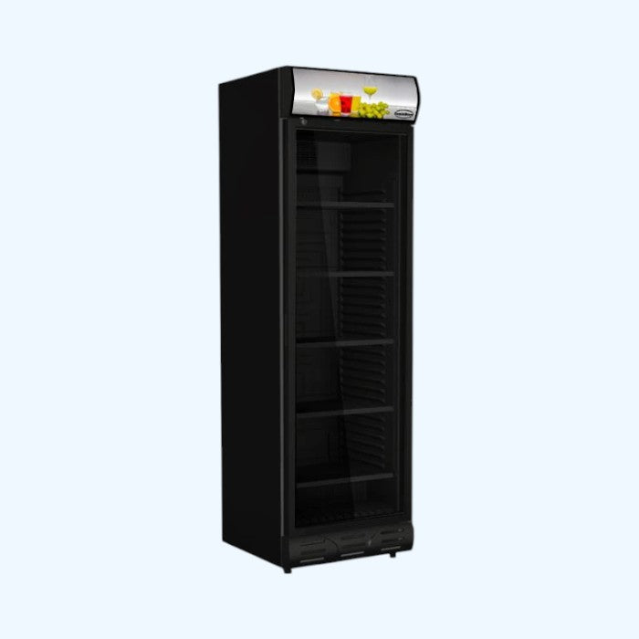 Combisteel Single Hinged Glass Door Fridge Merchandiser – Black, Left-Hand Hinged | 382L Capacity