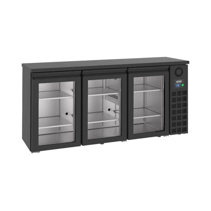 Combisteel Triple Door Back Bar Bottle Cooler – Black, 500L, Forced Cooling, Auto Defrost