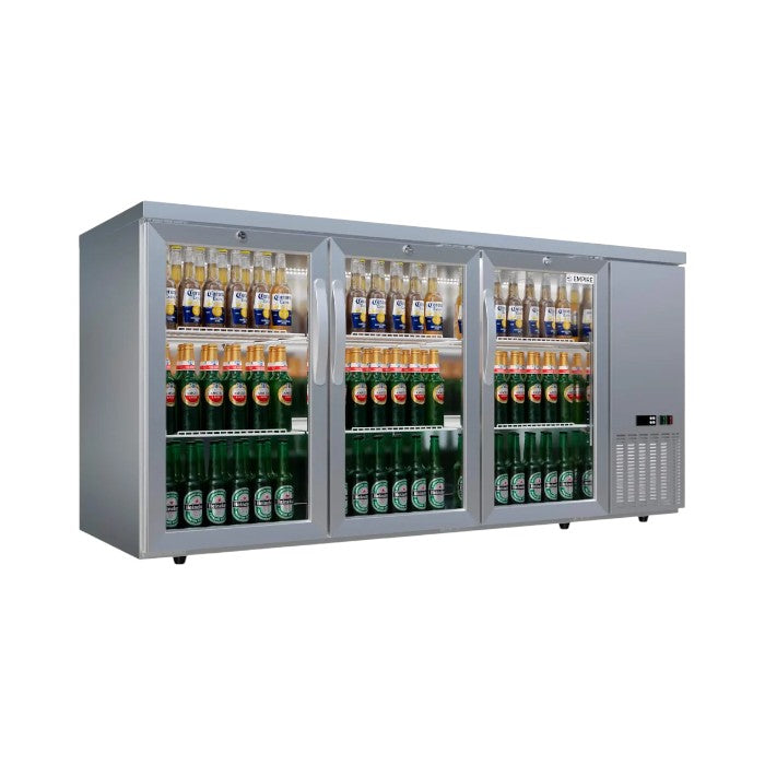 Empire High Capacity Stainless Steel Triple Door Bottle Cooler – Hinged Undercounter Low Height | CL-526HR