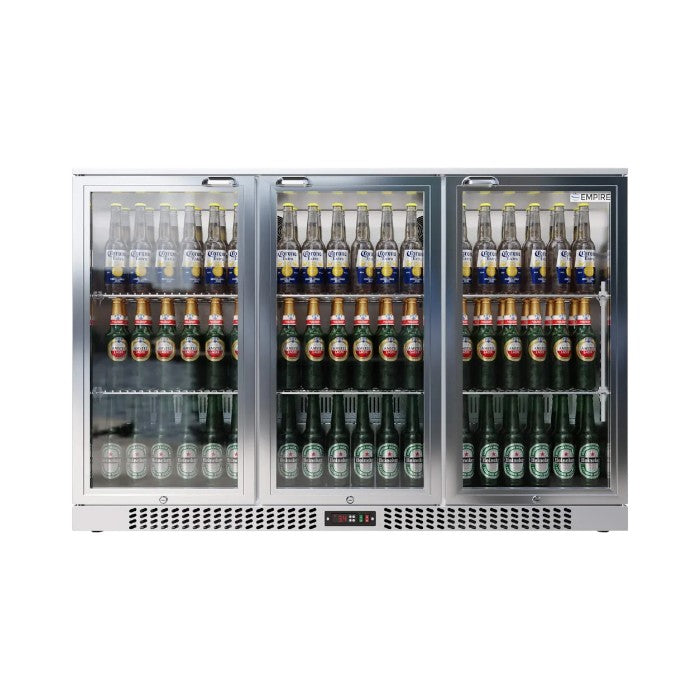 Empire Triple Door 330L Back Bar Bottle Cooler – Stainless Steel Hinged Door Commercial Fridge