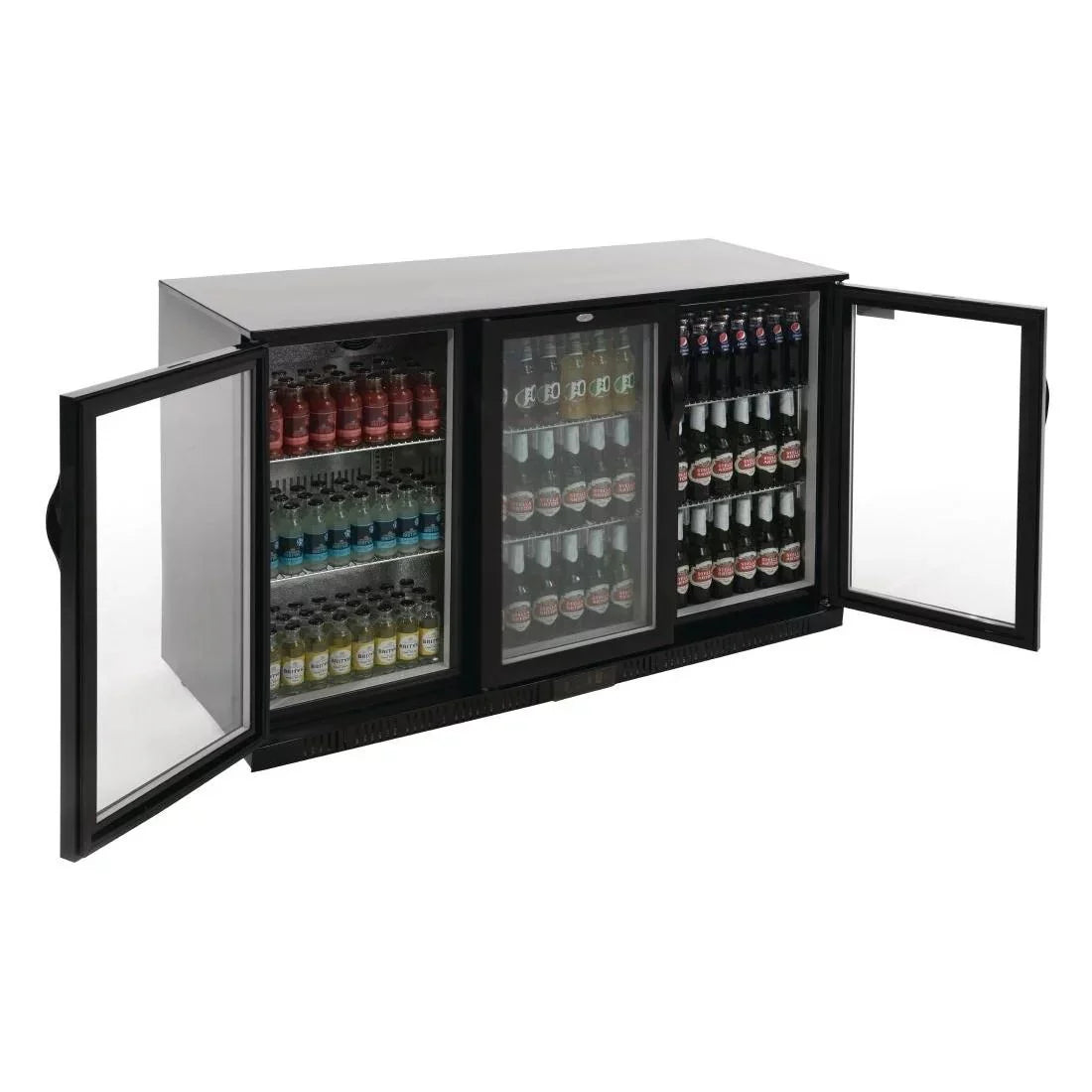 Polar GL004 Back Bar Cooler – 330L, Black, Hinged Doors, LED Lighting, Fan Assisted Cooling
