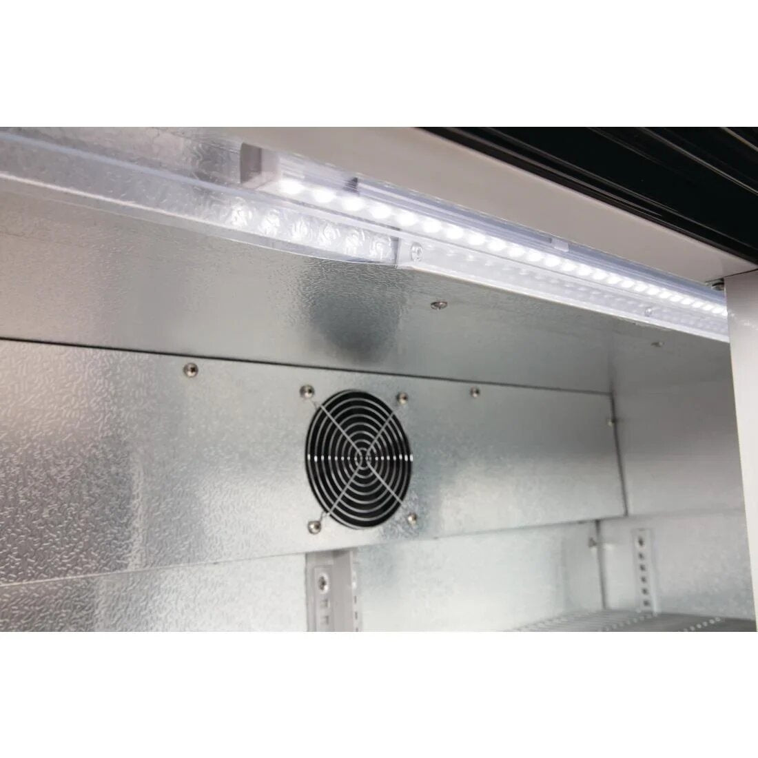 Polar Double Sliding Door Back Bar Cooler GL010 – Black with LED Lighting, 198L, Sliding Doors, Lockable