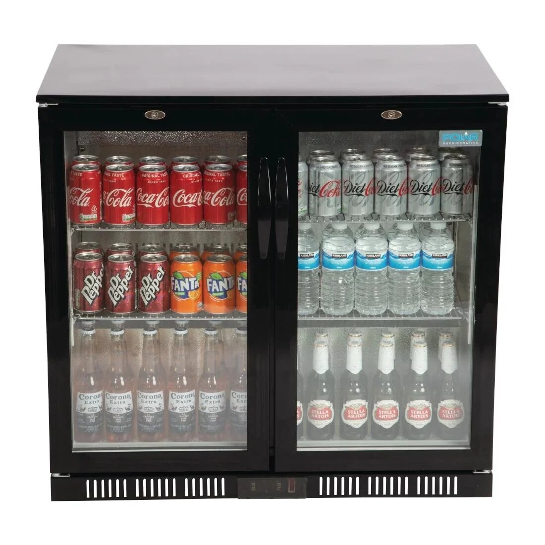 Polar Double Hinged Door Back Bar Cooler in Black with LED Lighting - 198L, GL012
