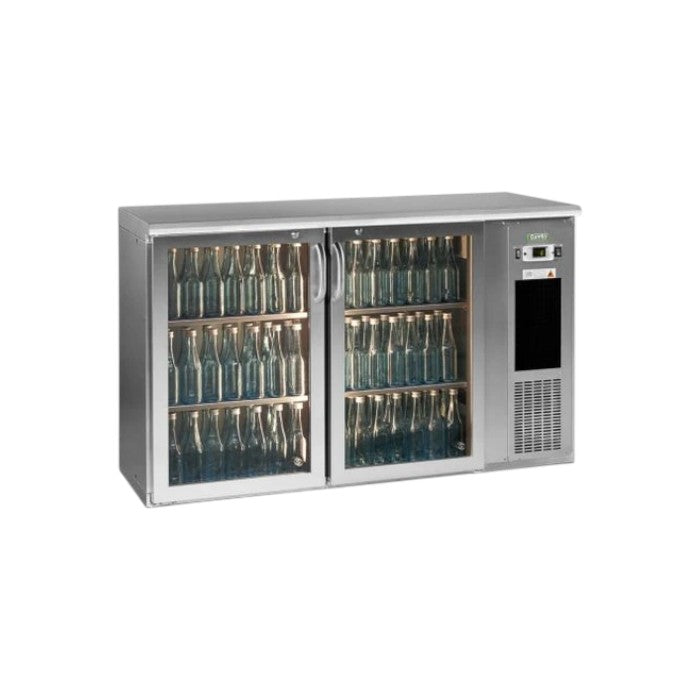 Gamko E3/22GMUCS84 Stainless Steel Glass Double Door Undercounter Bottle Cooler – Holds 344 × 330ml Bottles, LED Display Lighting
