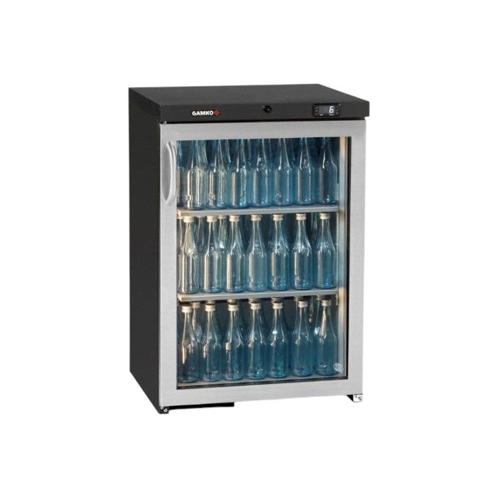 Gamko MG3/150RGCS Maxiglass Right Hand Hinged Stainless Steel Frame Glass Undercounter Bottle Cooler – 150 Litres