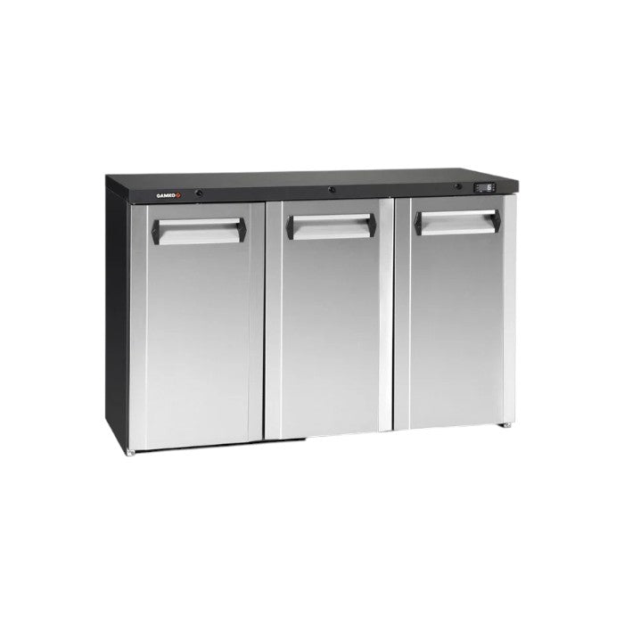 Gamko Maxiglass MG3/315CS Triple Door Undercounter Bottle Cooler – Hinged Glass Doors, Stainless Steel Front, 315L Capacity